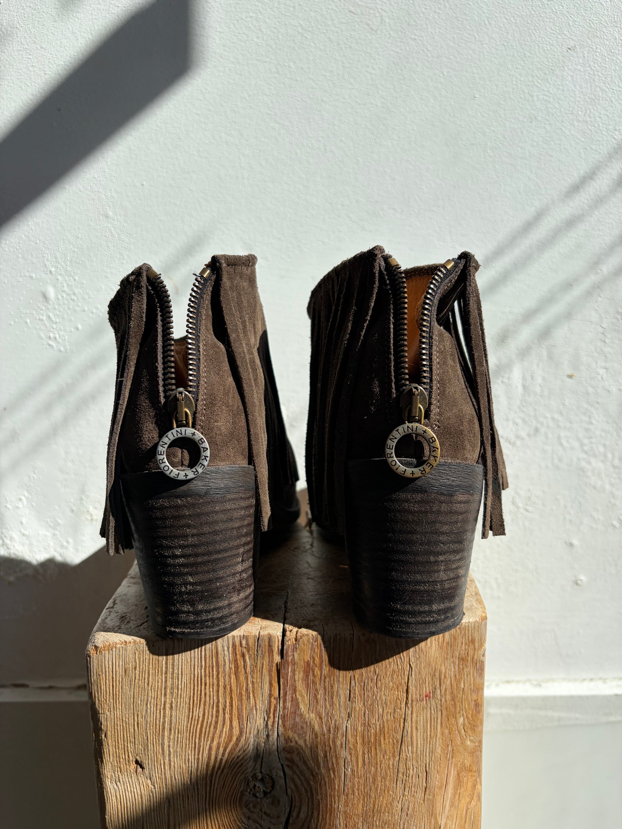 Fiorentini + Baker Suede Fringe Made in Italy Boots, Brown, 38.5