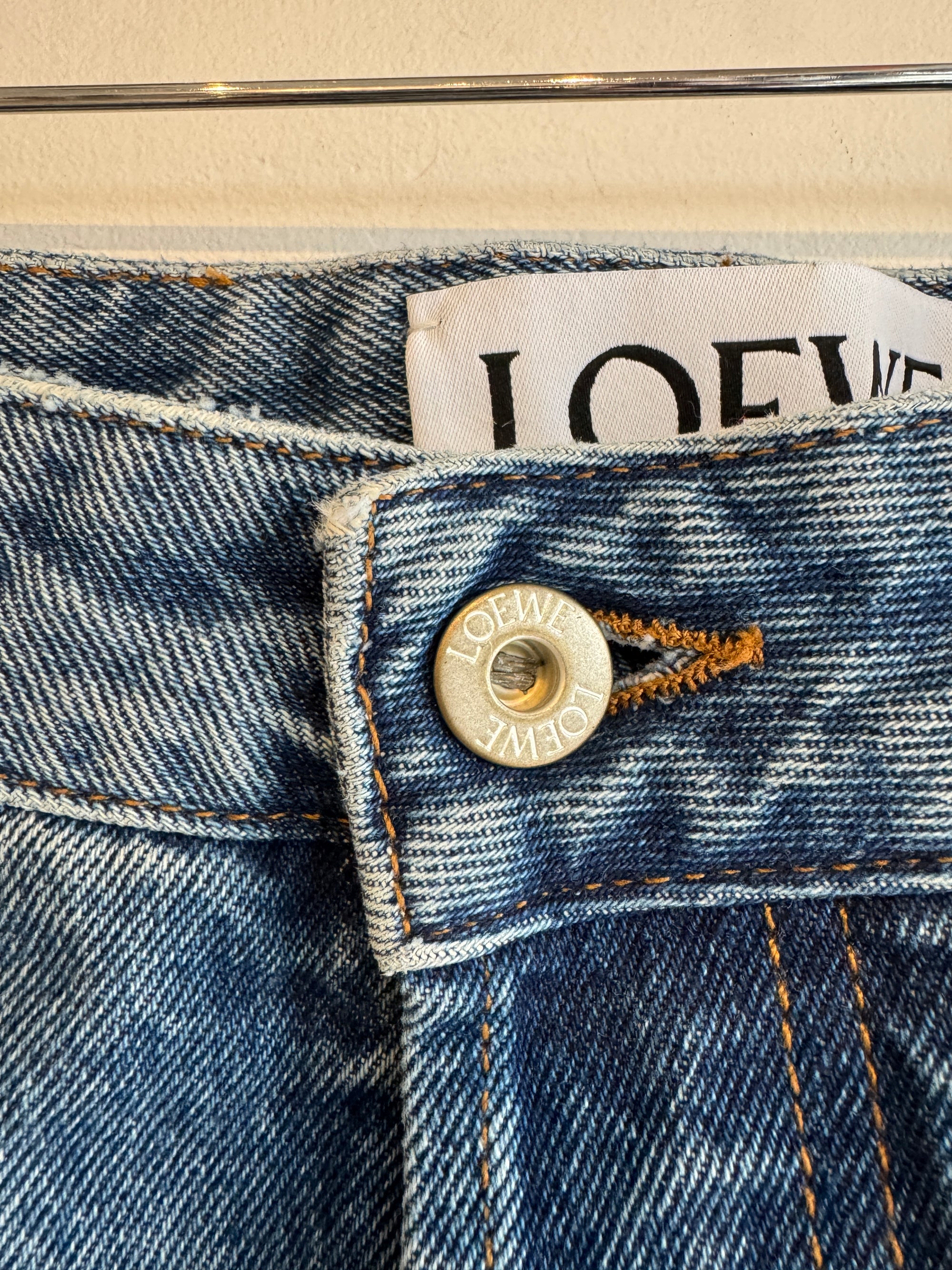 Loewe Anagram Baggy Cropped Jeans, Blue, 44