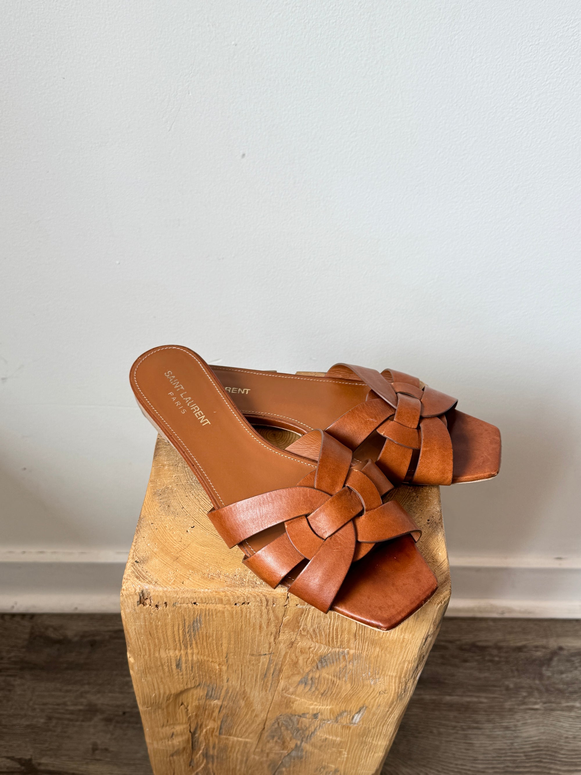 Saint Laurent Tribute Flat Slides Brown, 39