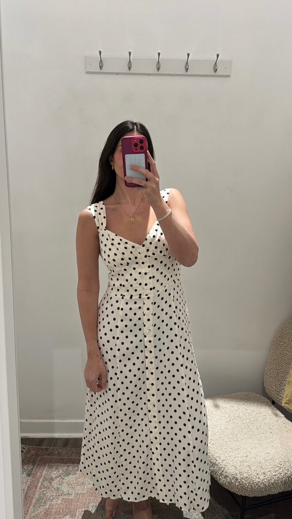 Reformation polka dot dress, White Black, 12
