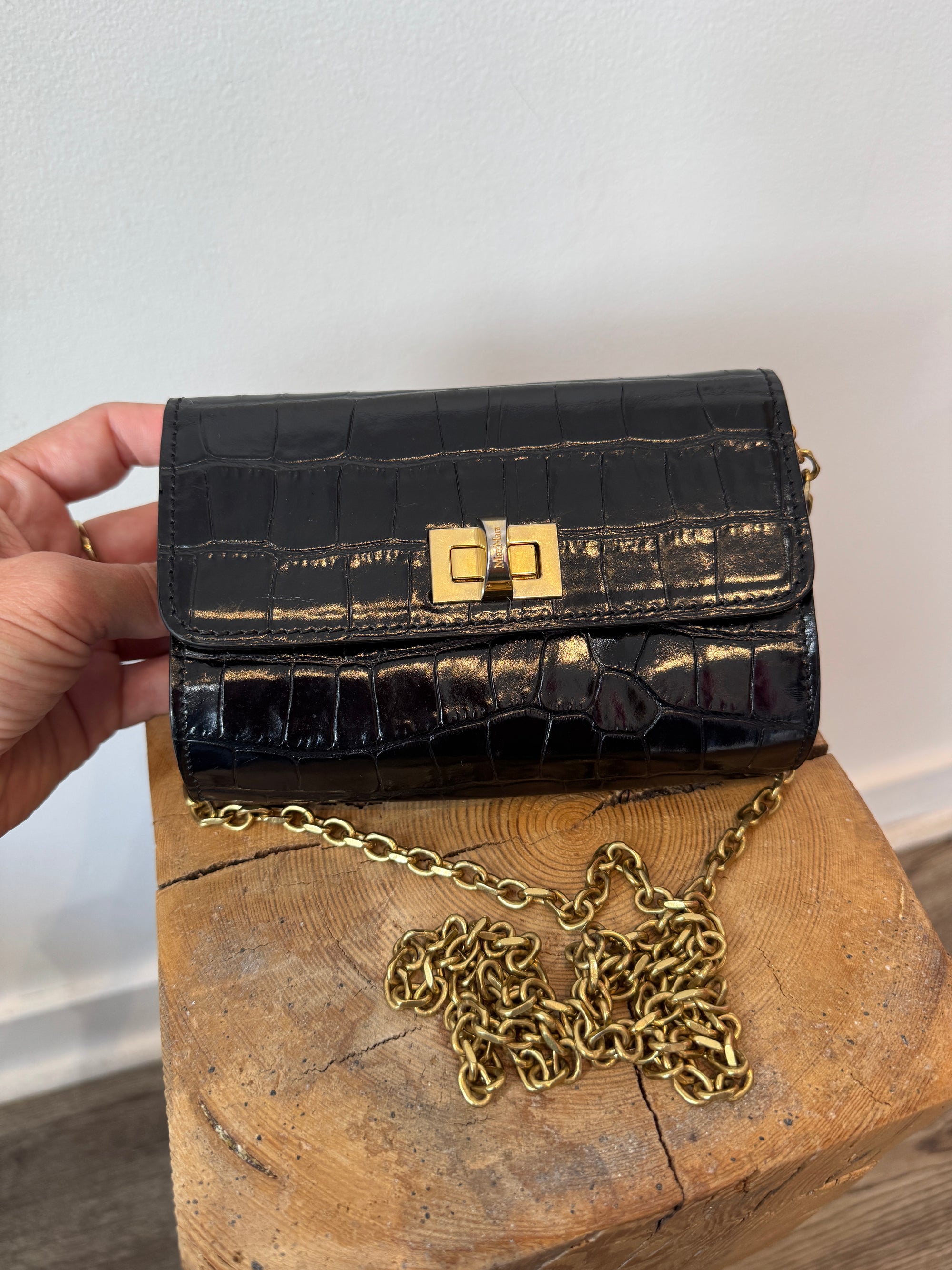 MaxMara leather croc belt bag, Black, Medium
