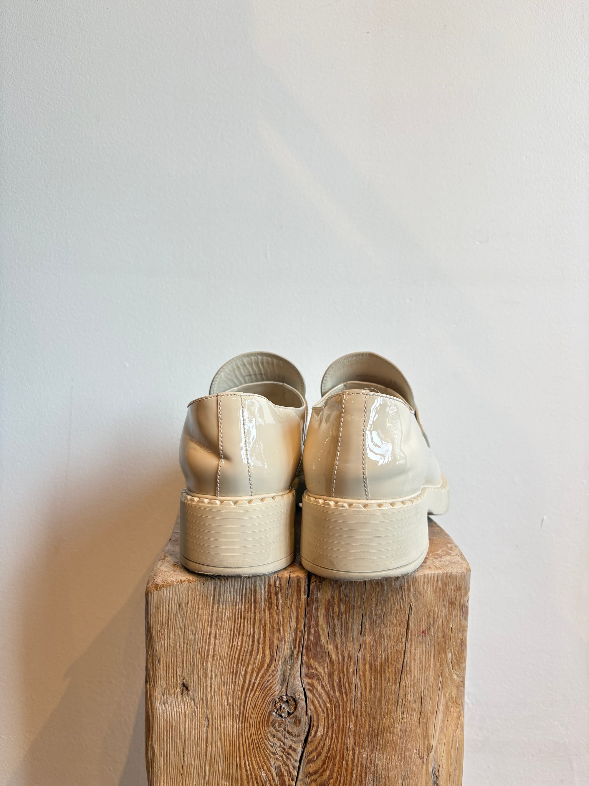 Prada Logo Plaque Loafers, White, 40