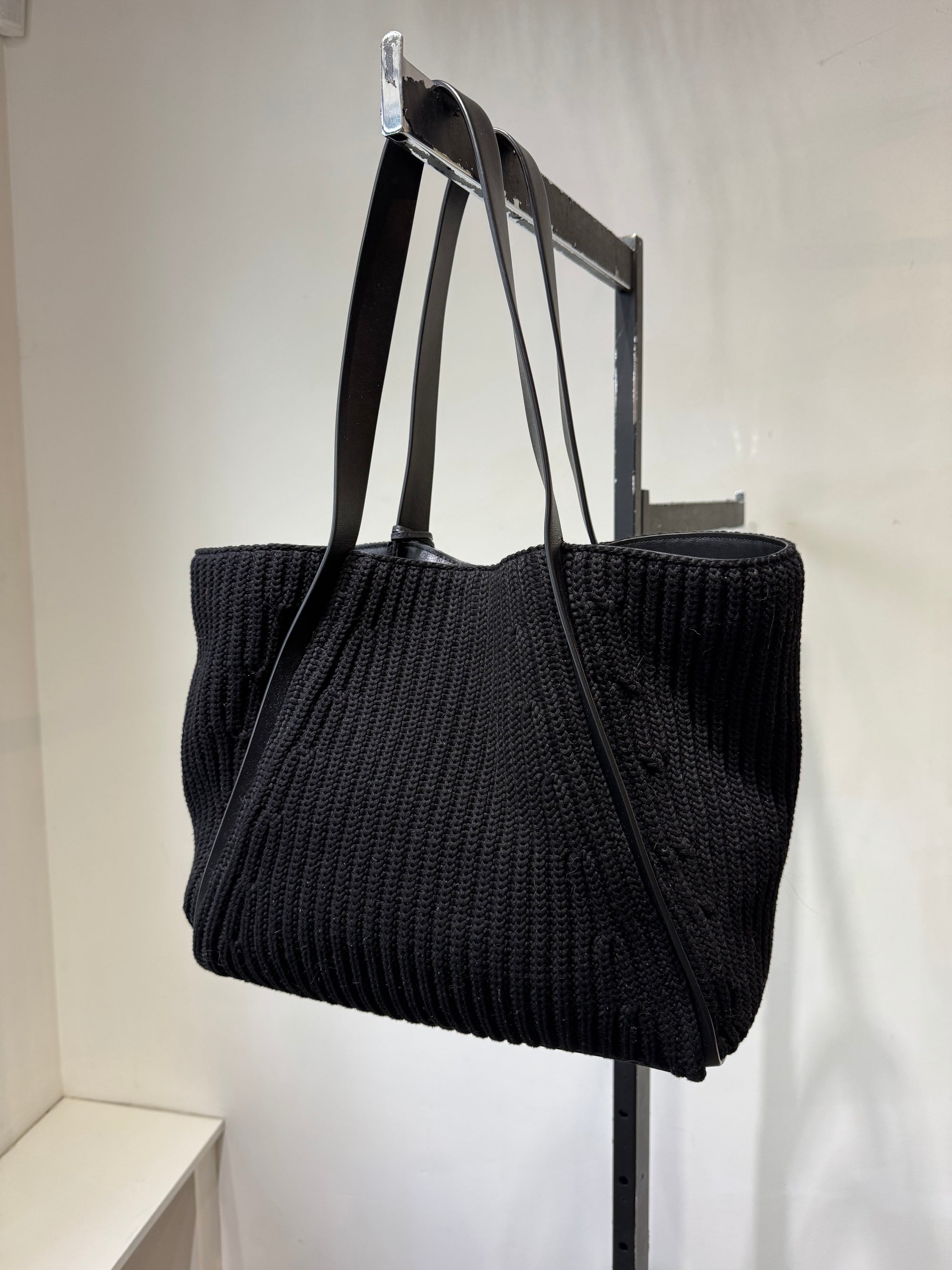 Akris Punto Black Knit and Leather Tote Bag