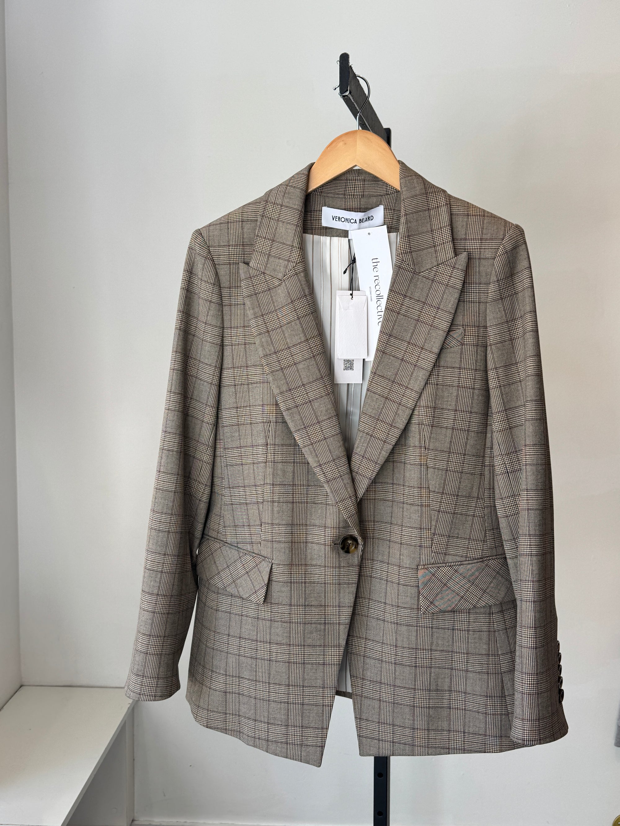 Veronica Beard Long and Lean Plaid Dickey Jacket, Brown, 12