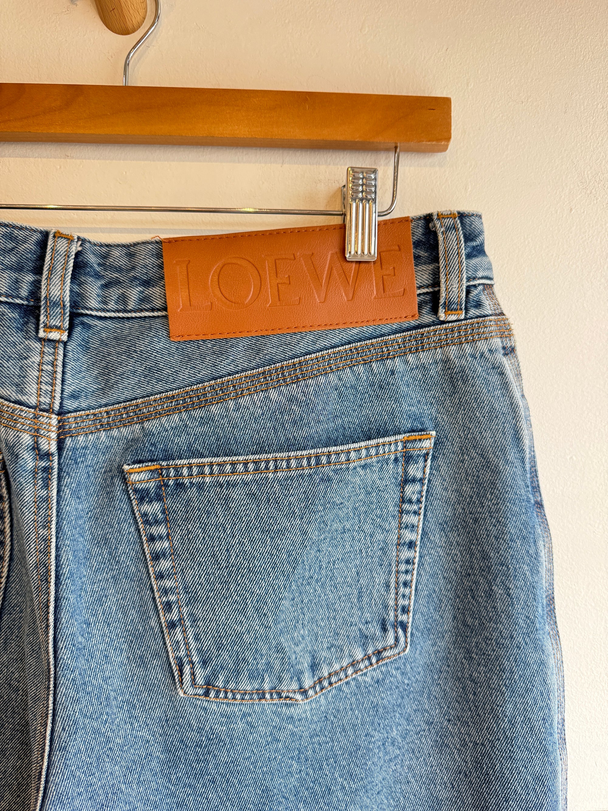 Loewe Anagram Baggy Cropped Jeans, Blue, 44