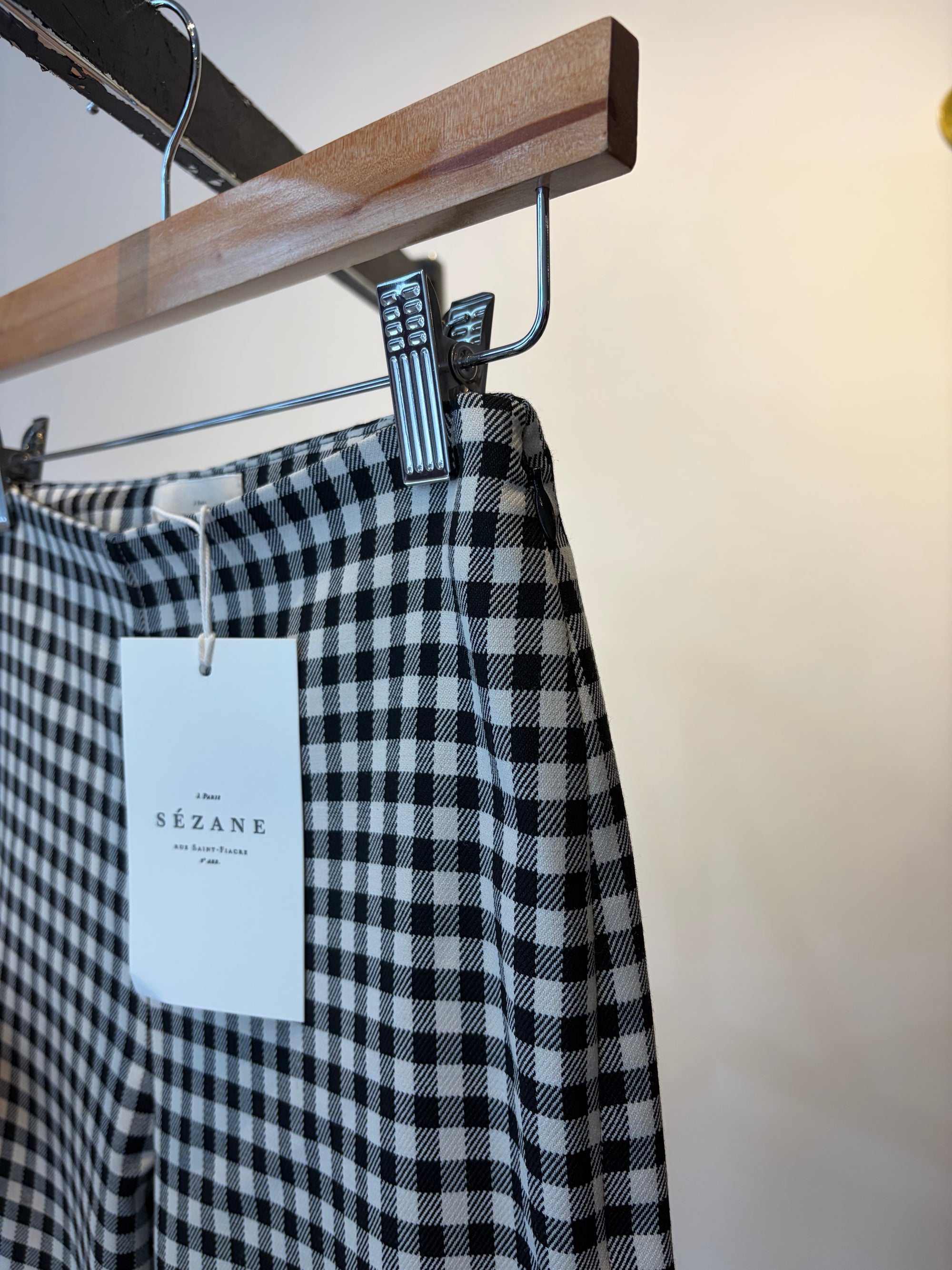 Sezane Ciara Trousers, New with Tags, Black/White Gingham, 32 (0)