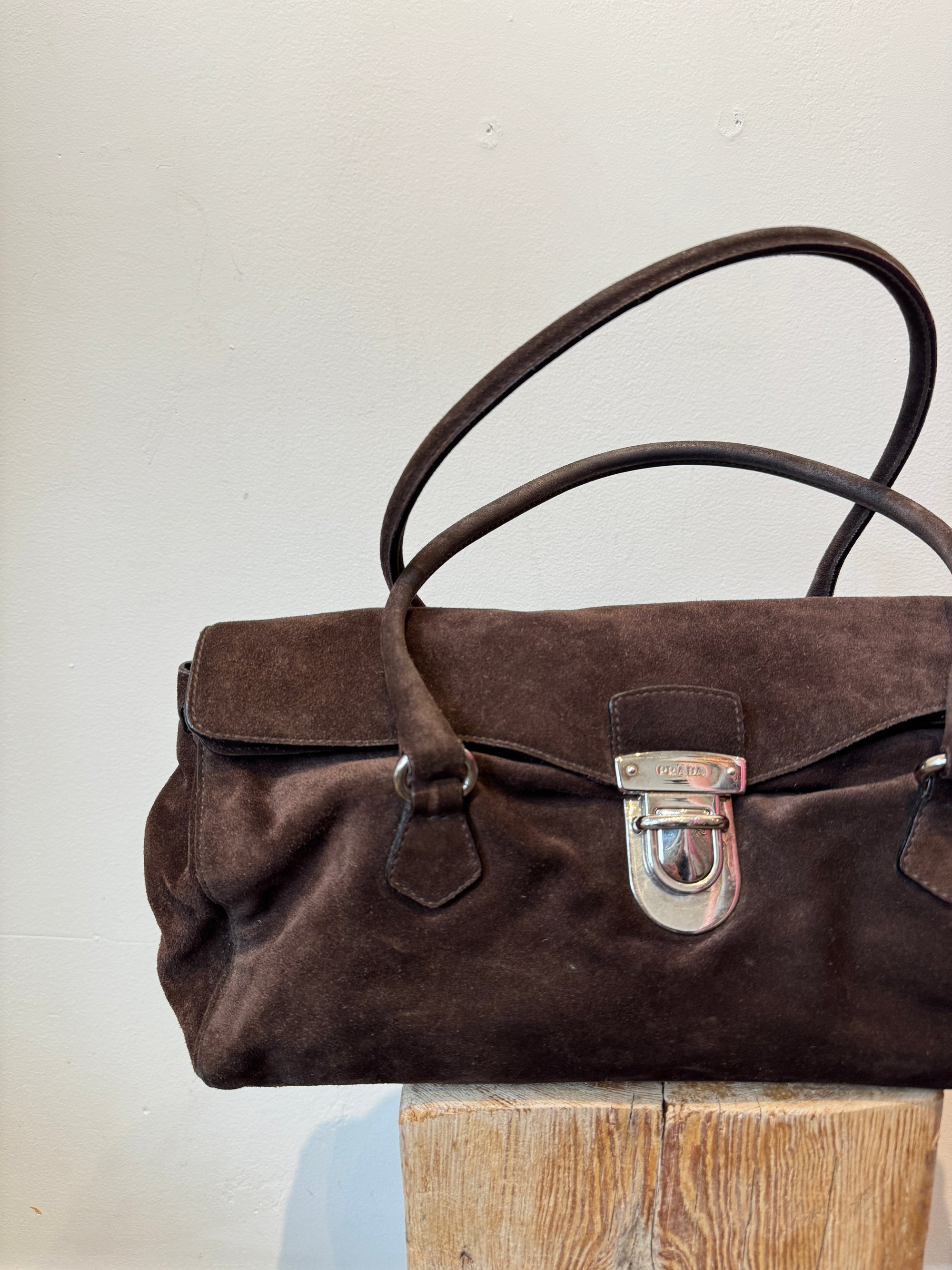 Prada Moro Suede Camoscio Easy Shoulder Bag, Brown