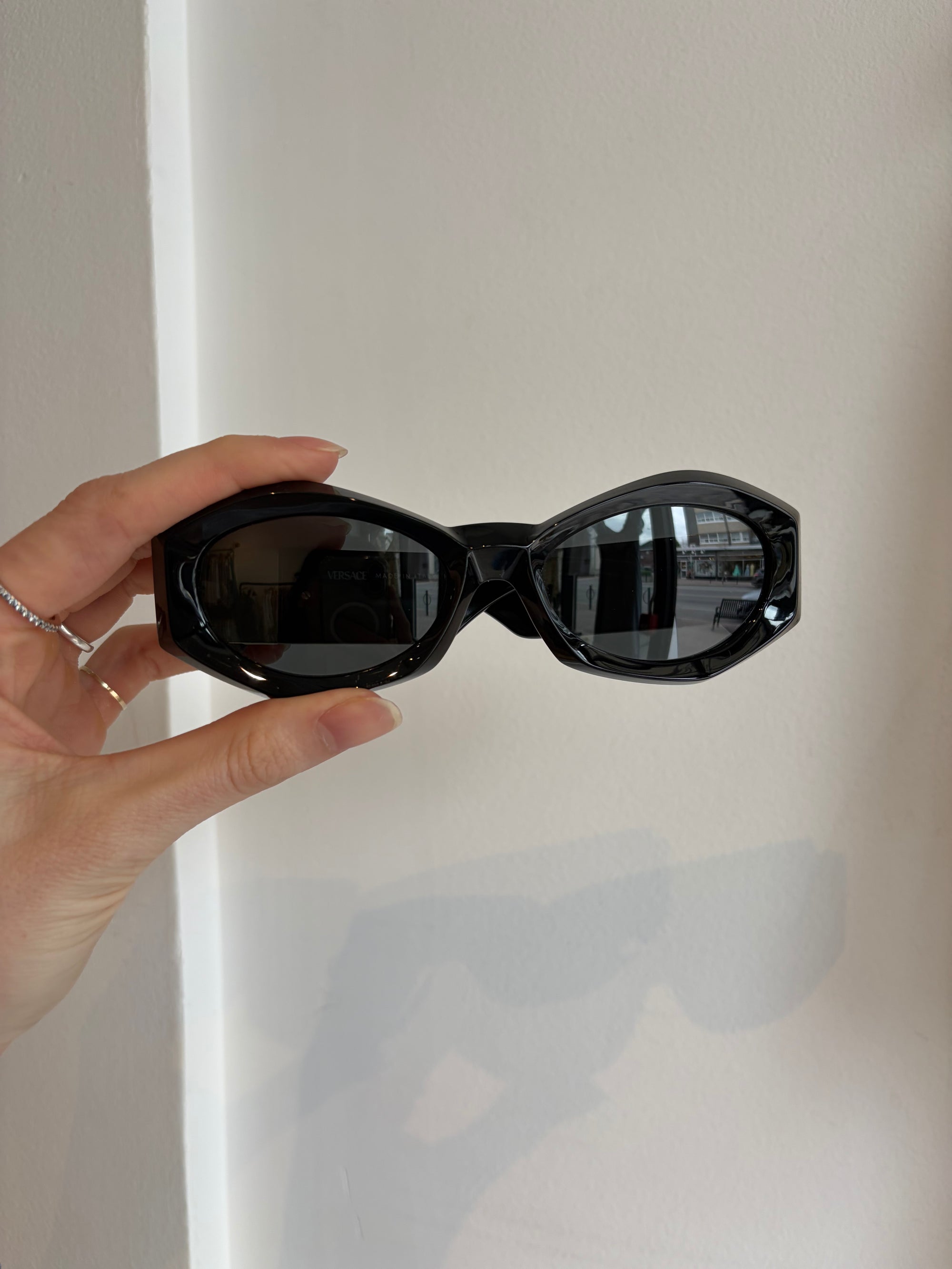 Versace Medusa Irregular Shape Sunglasses, Black