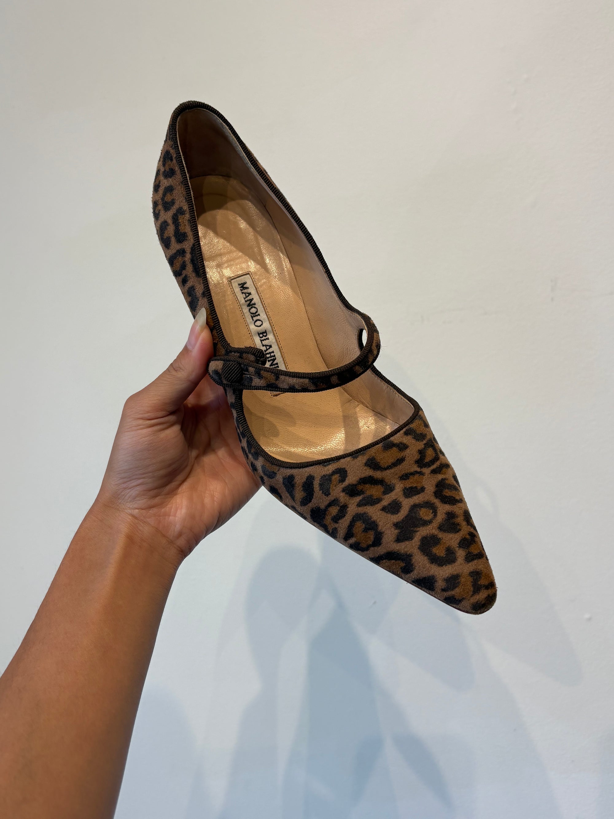 Manolo Blahnik Leopard Campari Pointed Toe Pumps, 36.5