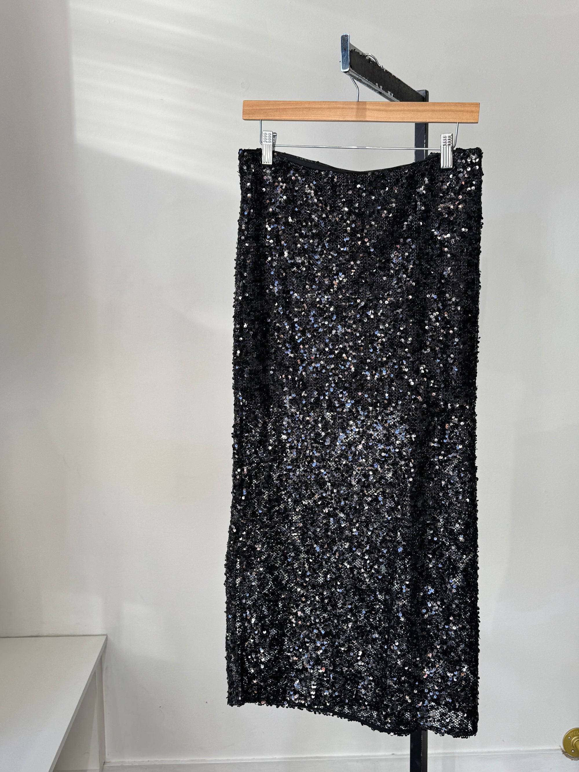 H&M Black Sequin Midi Skirt