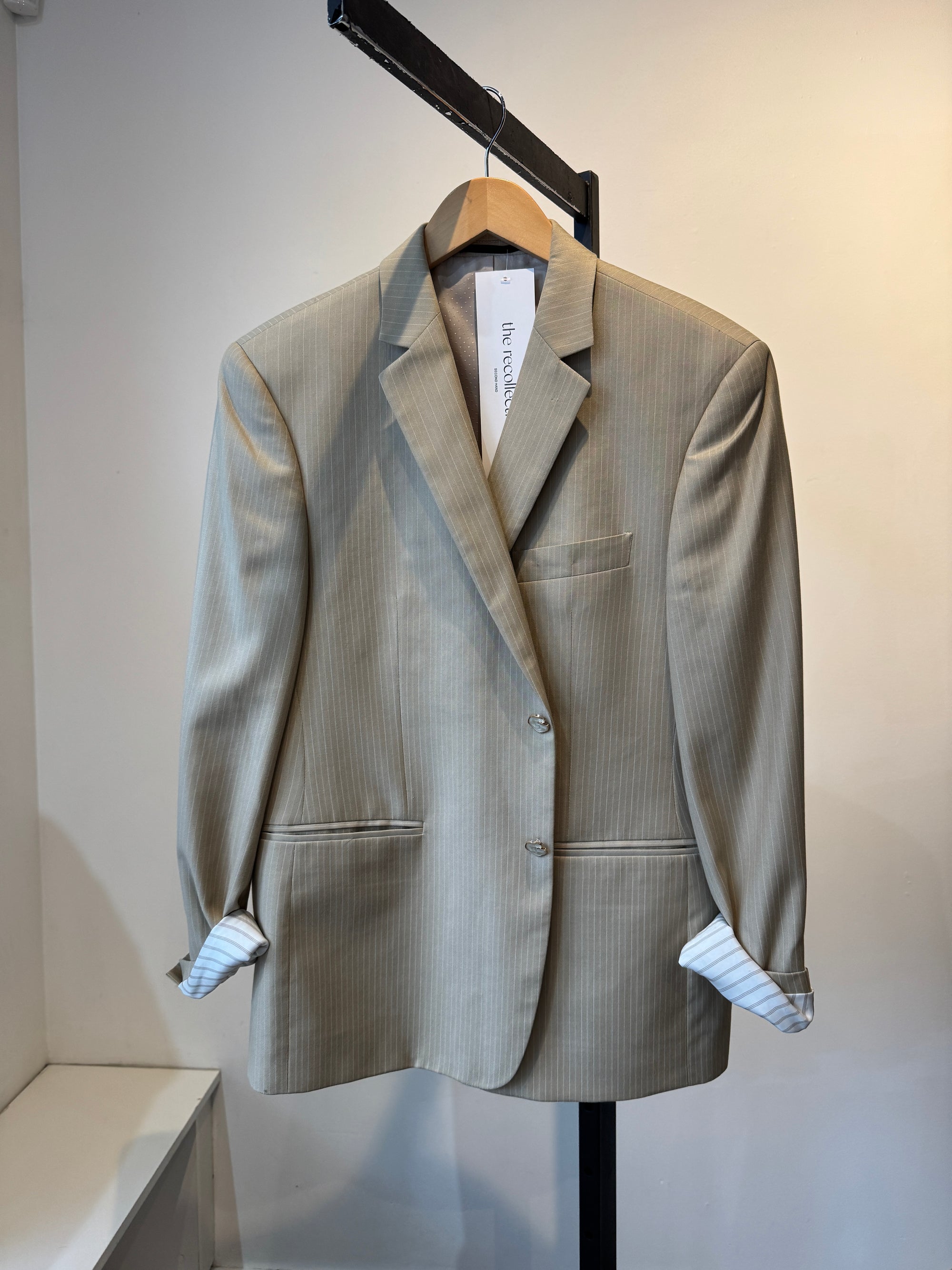 Lanfranco pinstripe blazer pearl buttons, Beige, Medium