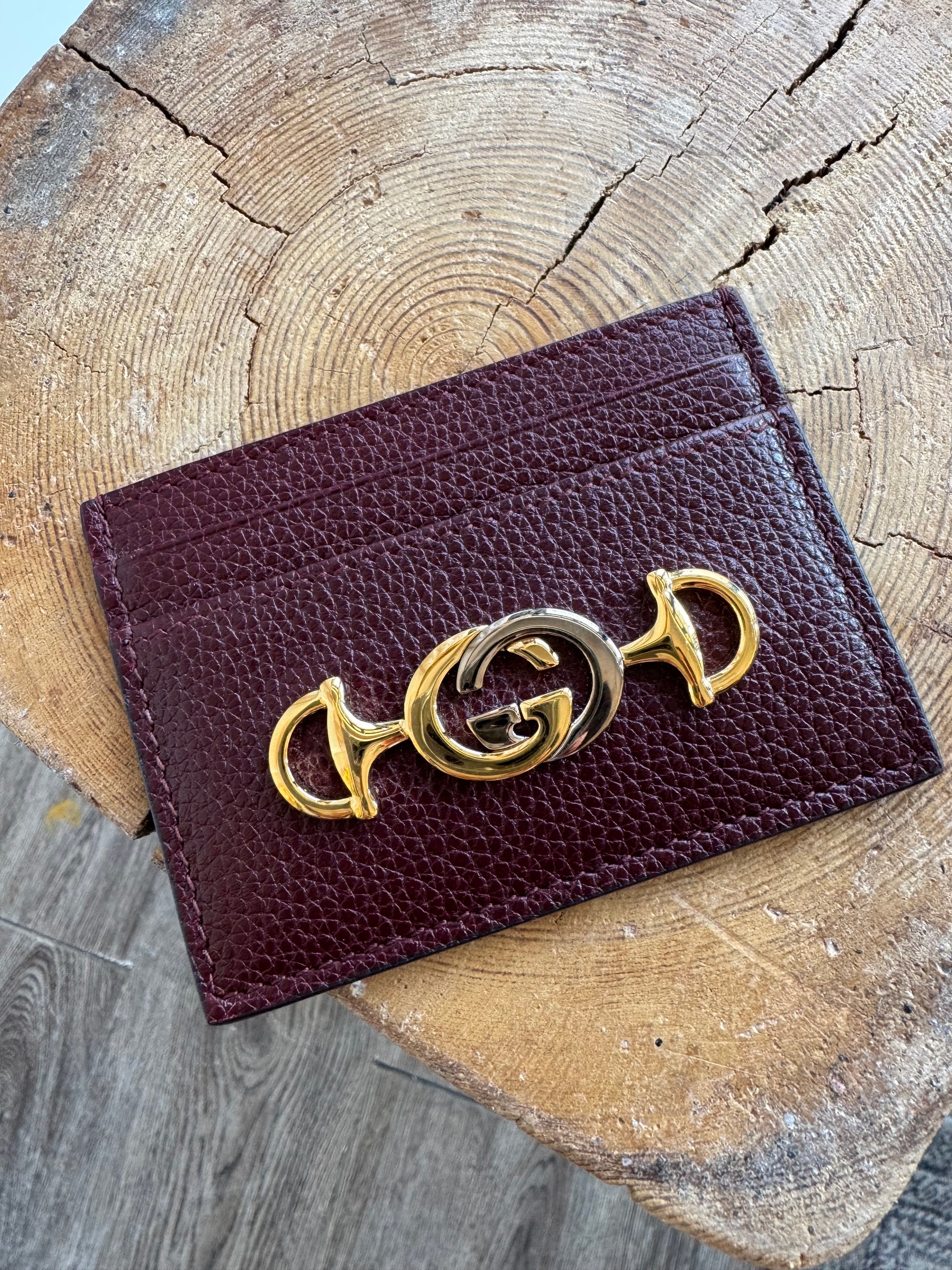 Gucci Zumi Pebbled Leather Cardholder, Burgundy