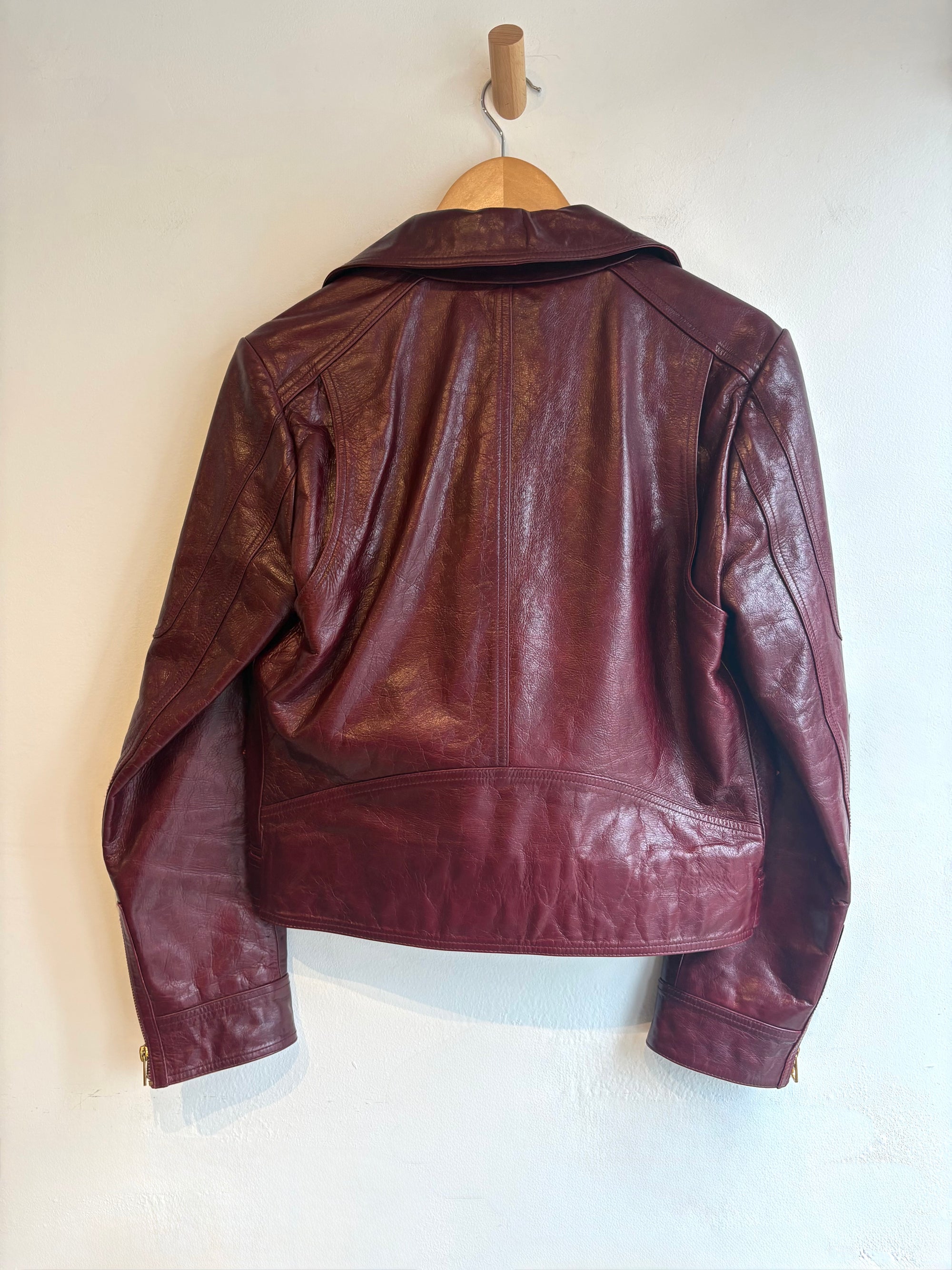 Tory Burch leather biker jacket, Deep Red, 10