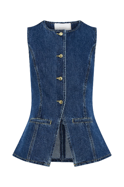 Meshki Abel Denim Button-up Top, Dark blue, Large