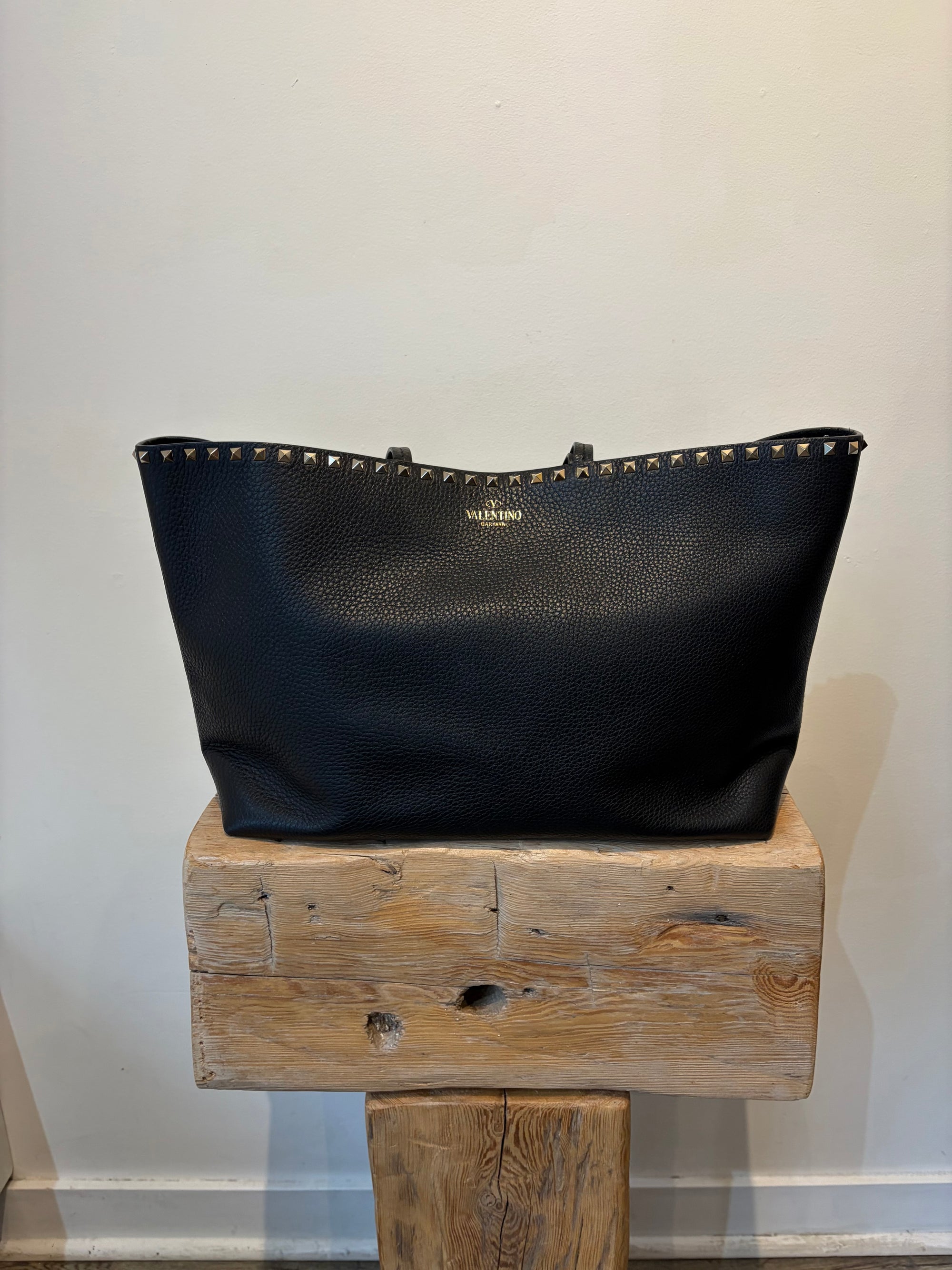 Valentino Garavani Rockstud Leather Tote Bag,  Black/Gold