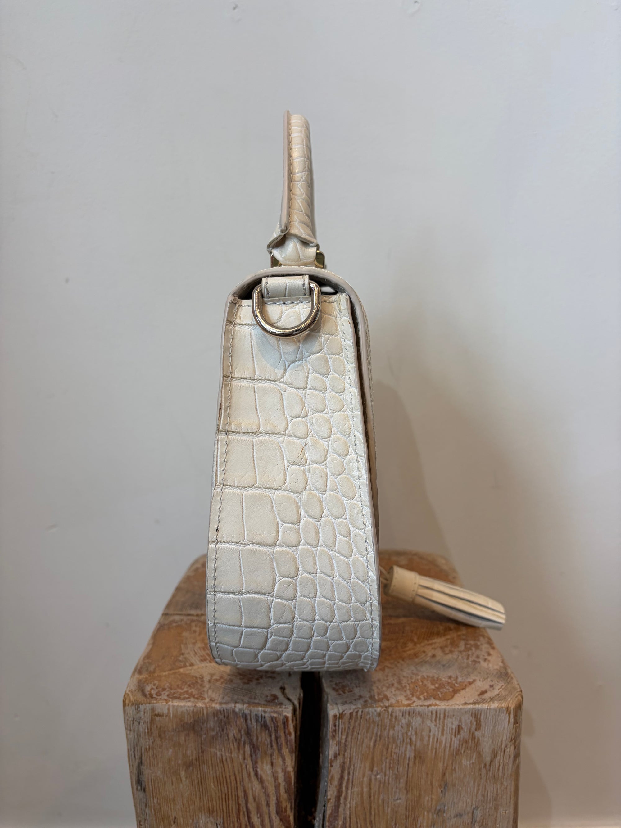 DeMellier Croc Effect Mini Venice Saddlebag, Cream
