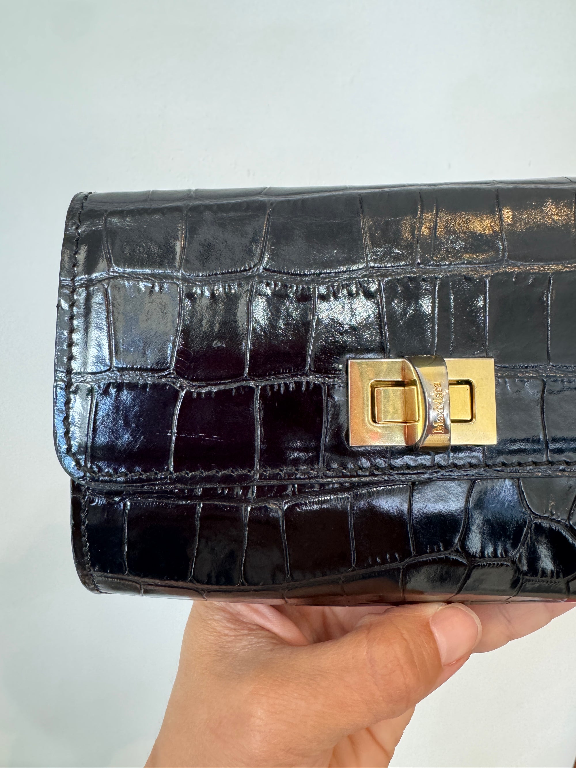 MaxMara leather croc belt bag, Black, Medium