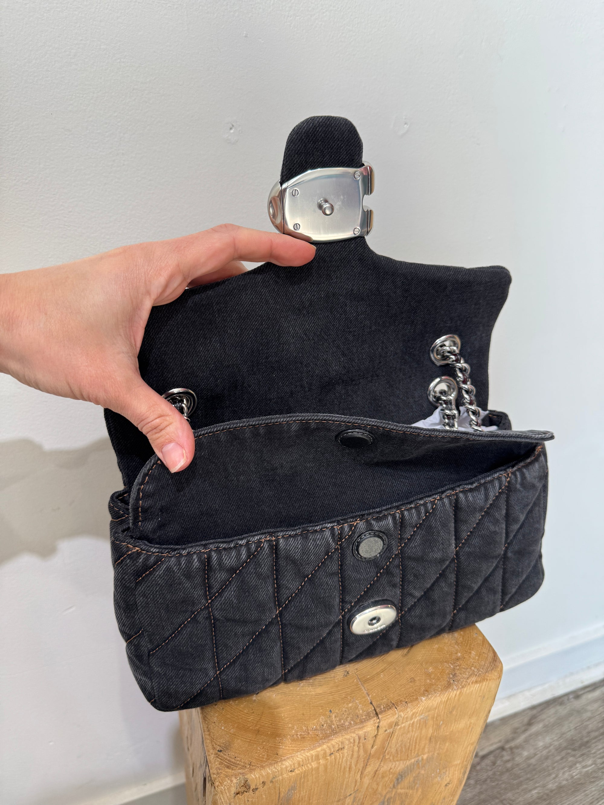 Coach black denim Tabby Shoulder Bag 26, silver