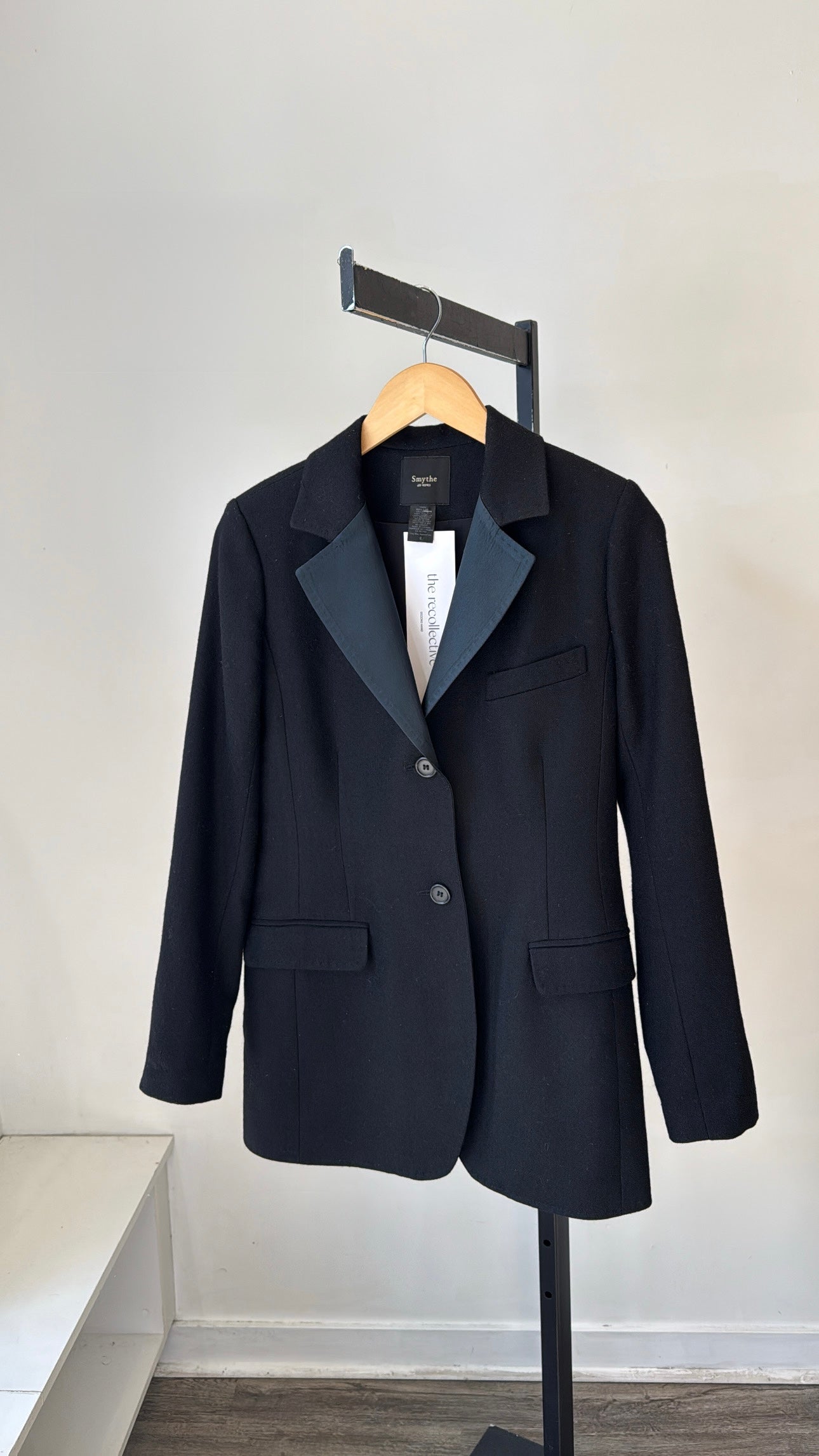 Smythe wool blazer with silk lapel, Black, 8