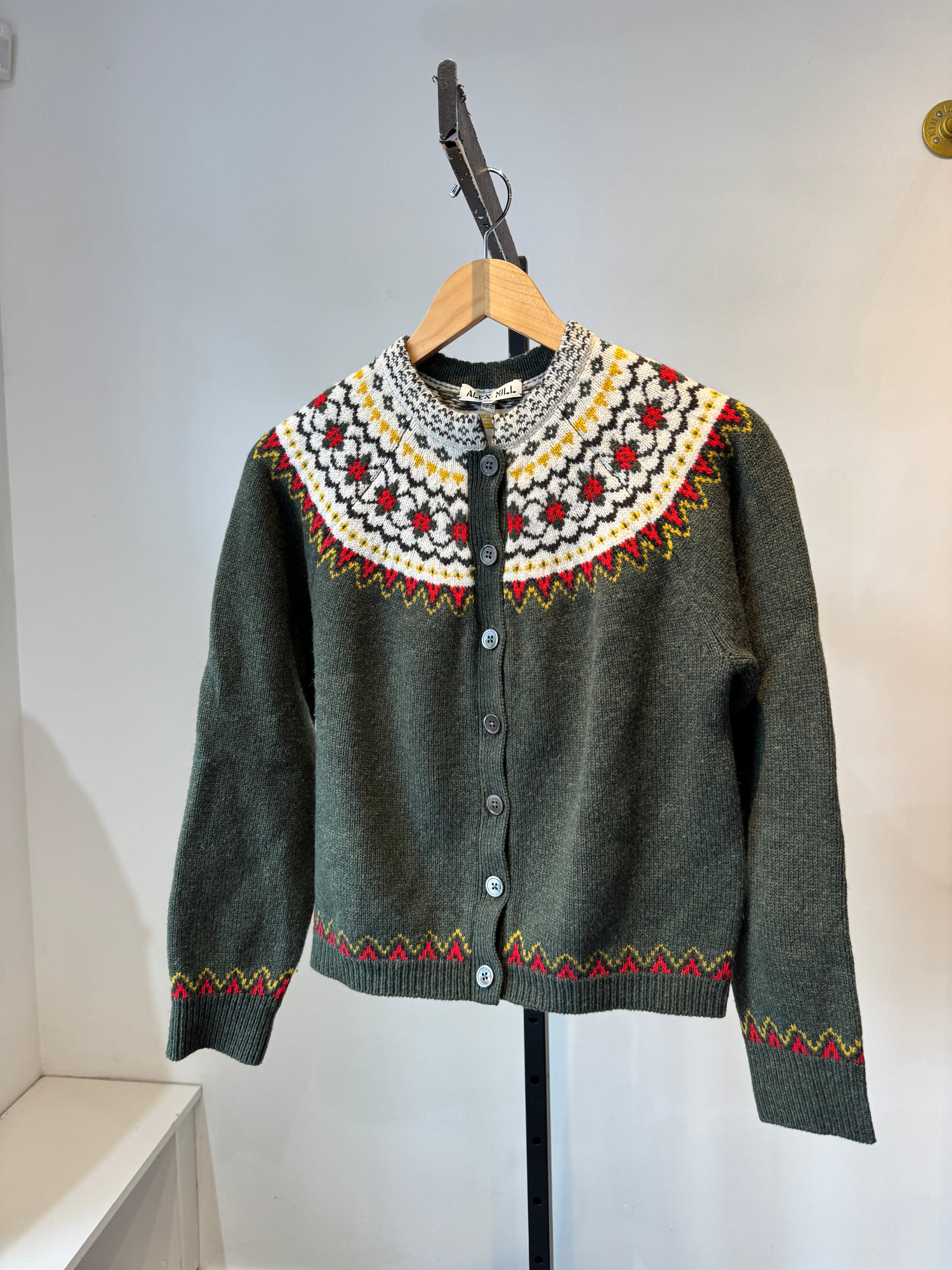 Alex Mill Fairisle cardigan, Green, XS