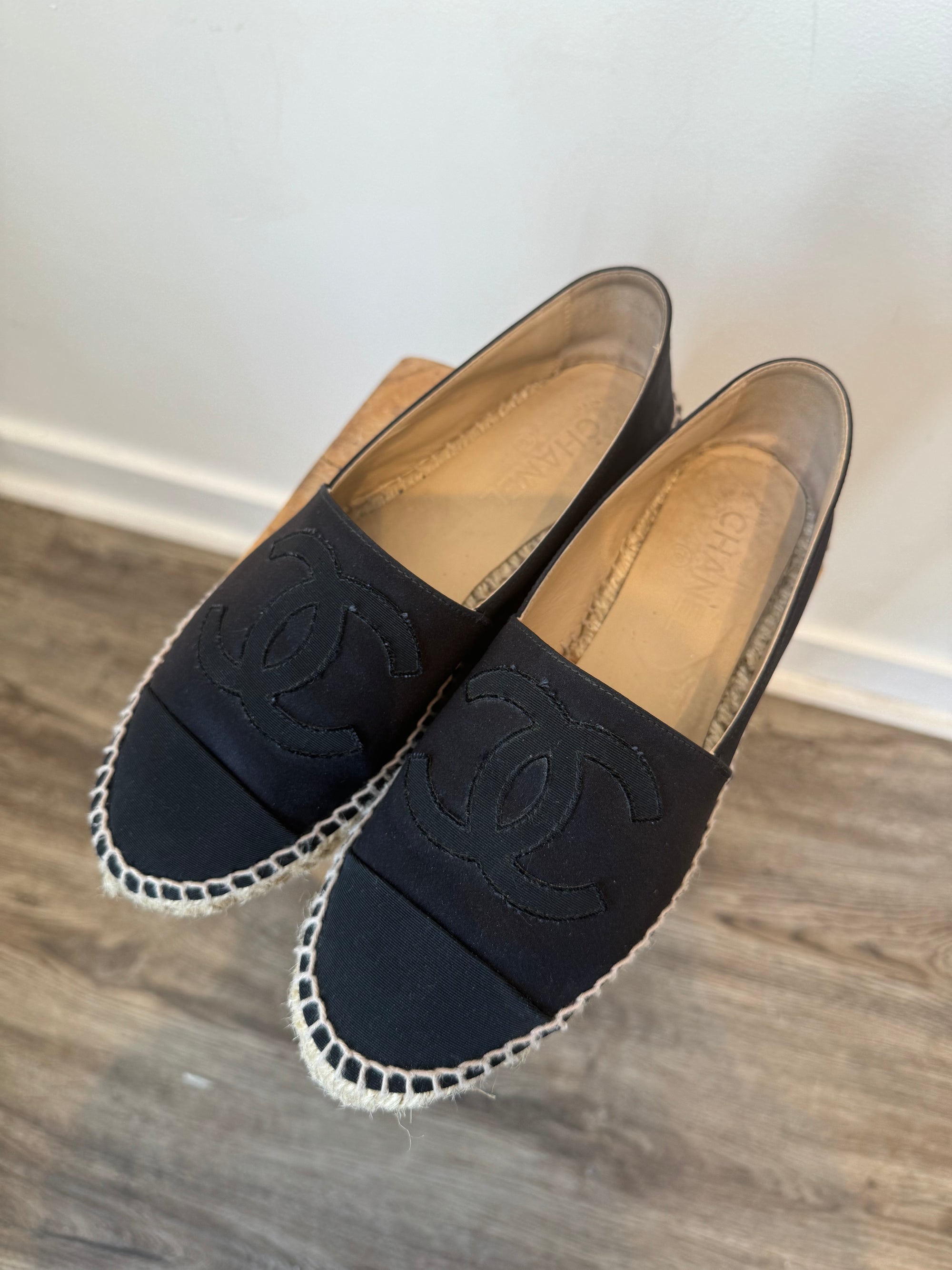 Chanel, Black Satin Espadrilles, Size 38