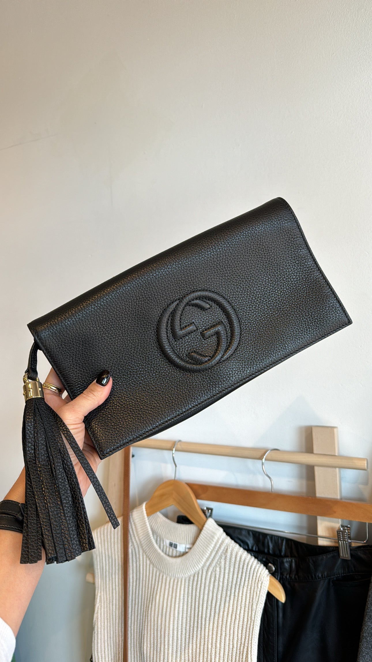 Gucci GG SoHo Tassel Foldover Clutch Black