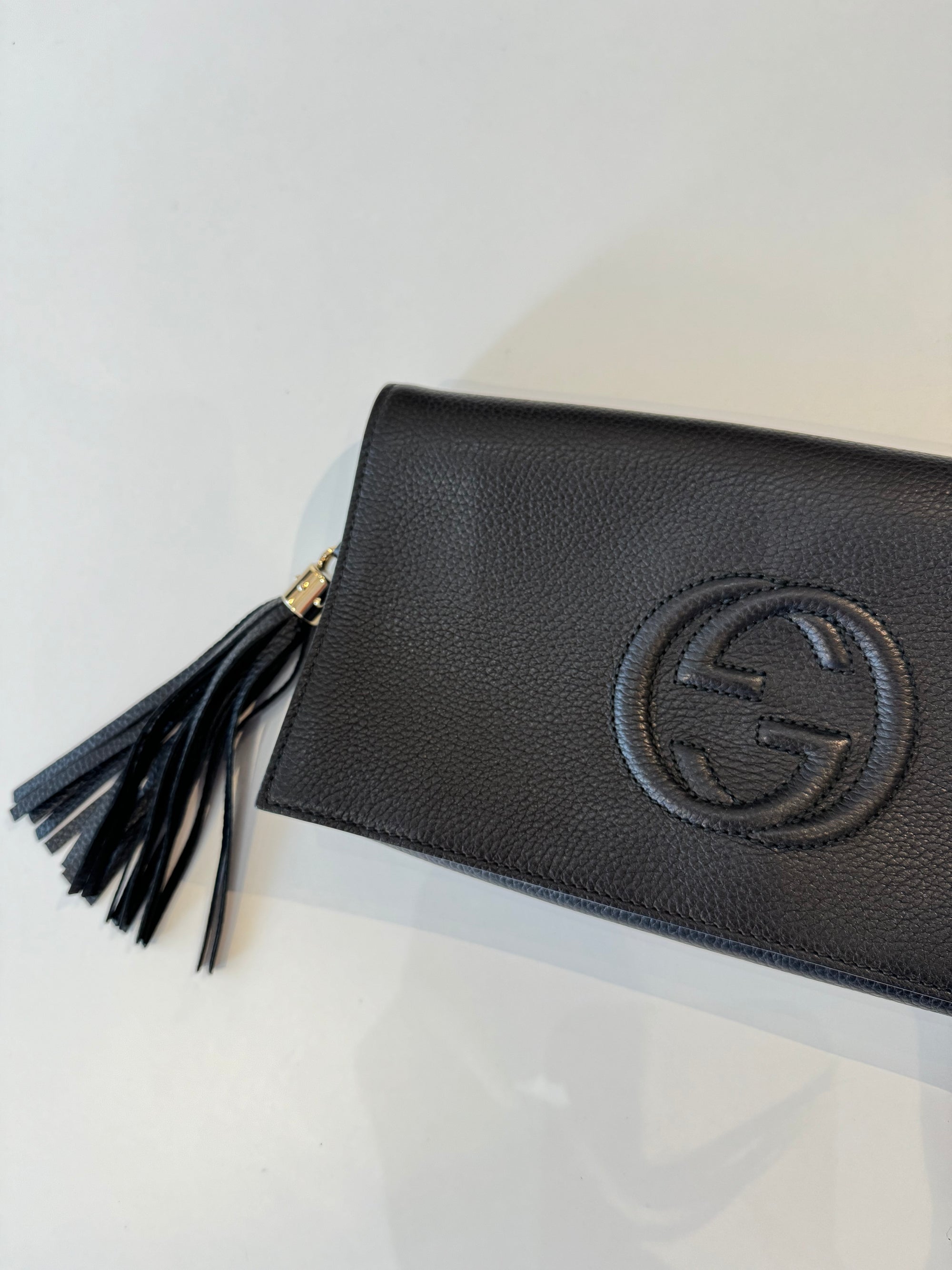 Gucci GG SoHo Tassel Foldover Clutch Black