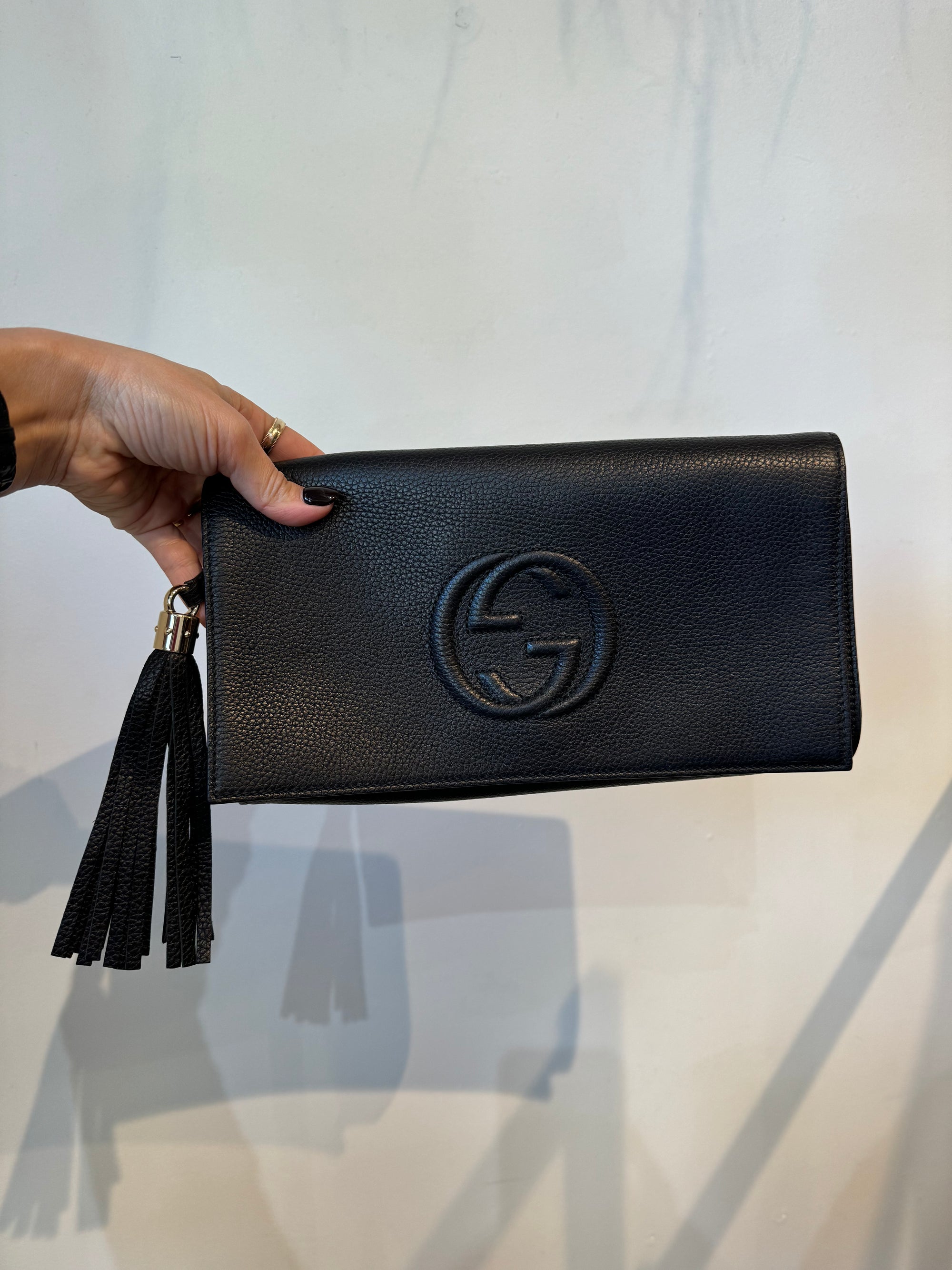 Gucci GG SoHo Tassel Foldover Clutch Black