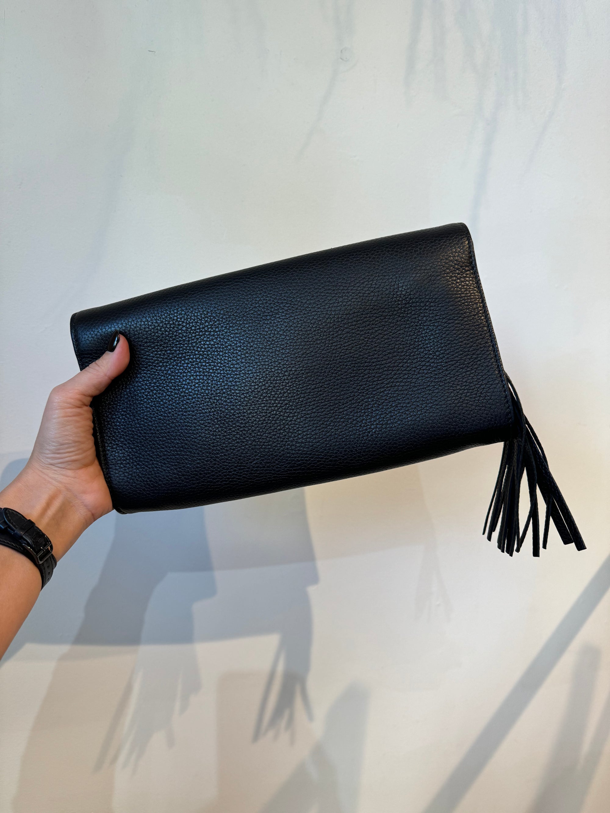 Gucci GG SoHo Tassel Foldover Clutch Black