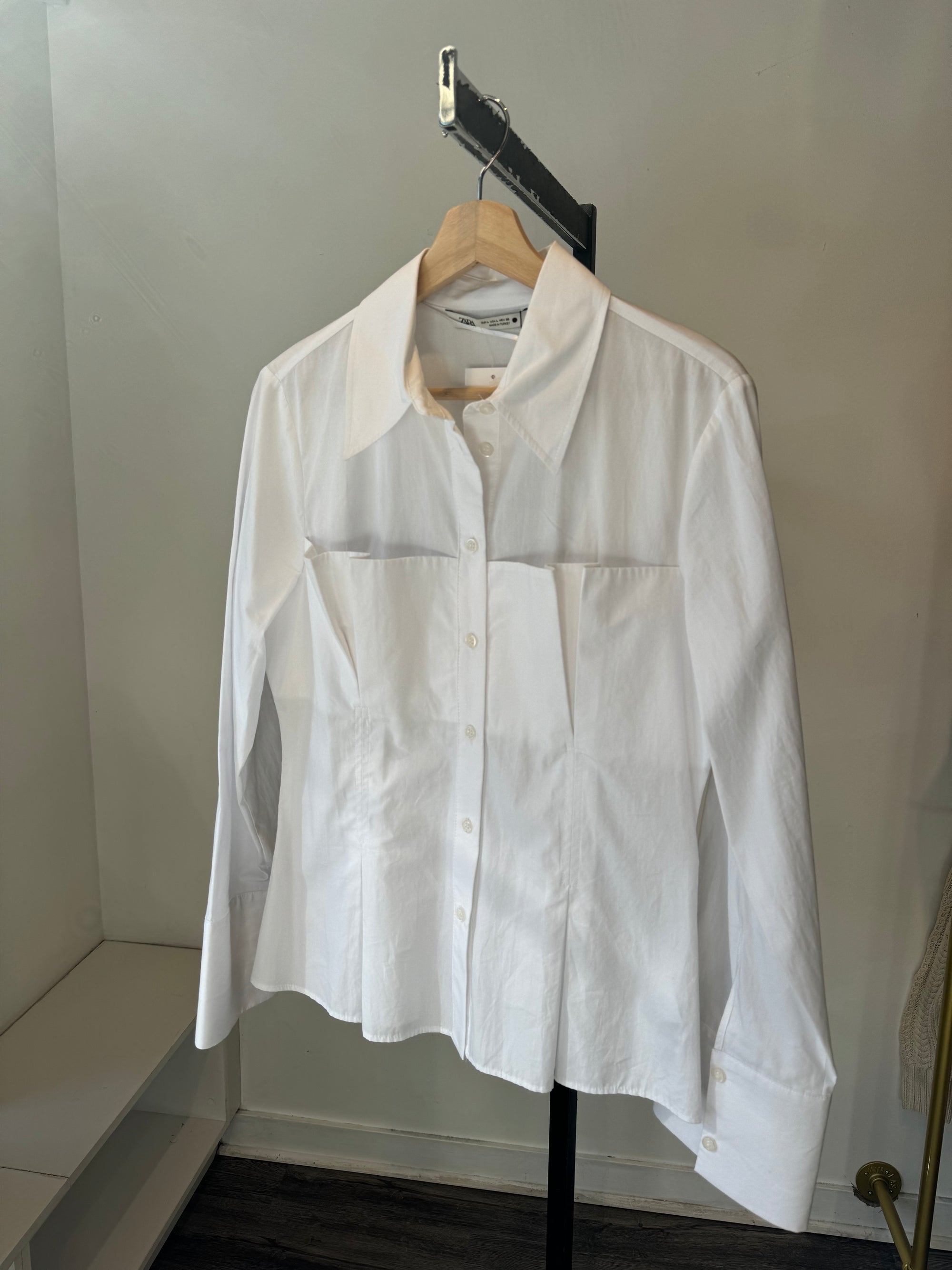 Zara Structured Blouse White NWT, L