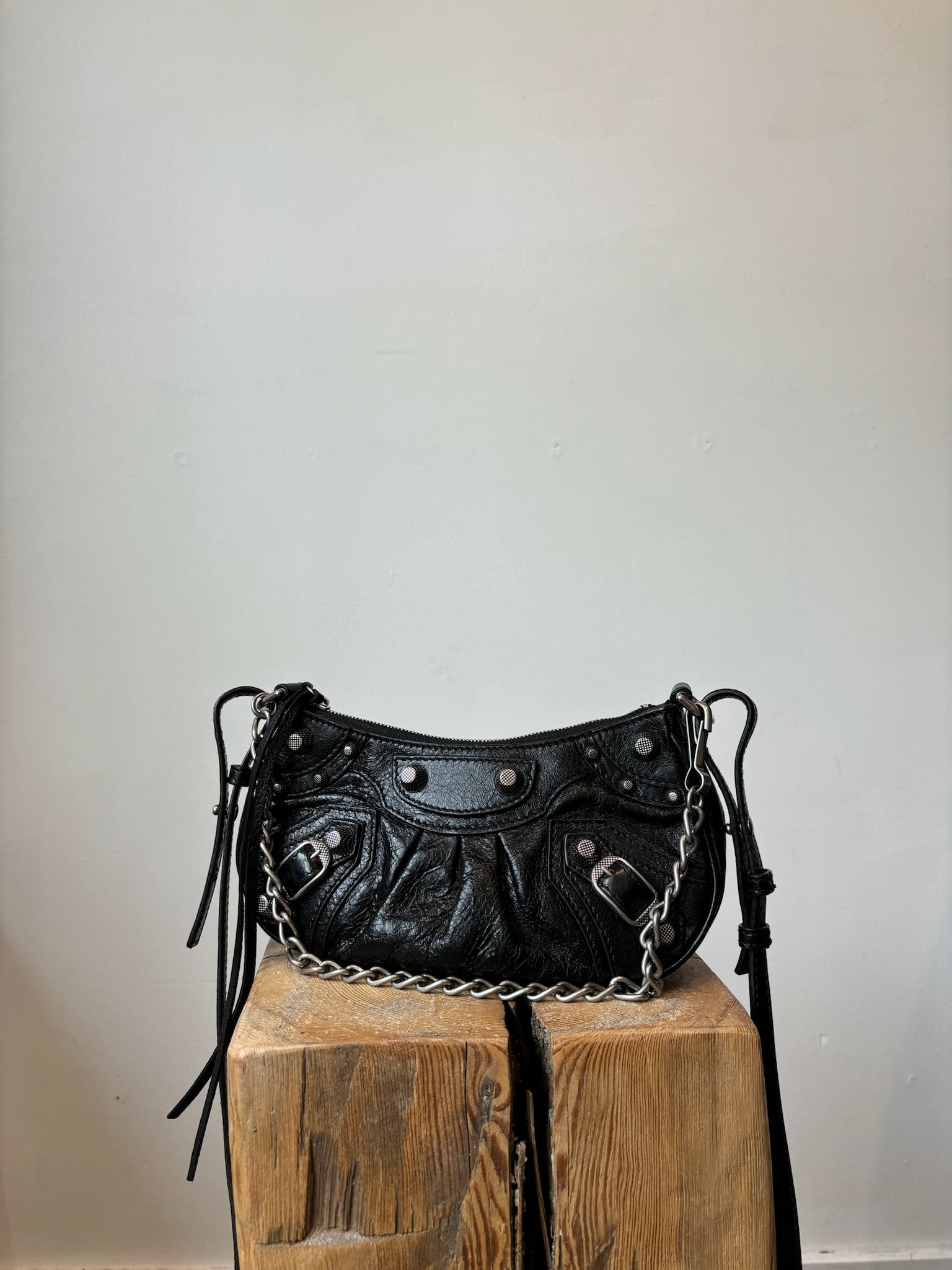 Balenciaga Le Cagole Mini Bag with Chain in Black Lambskin