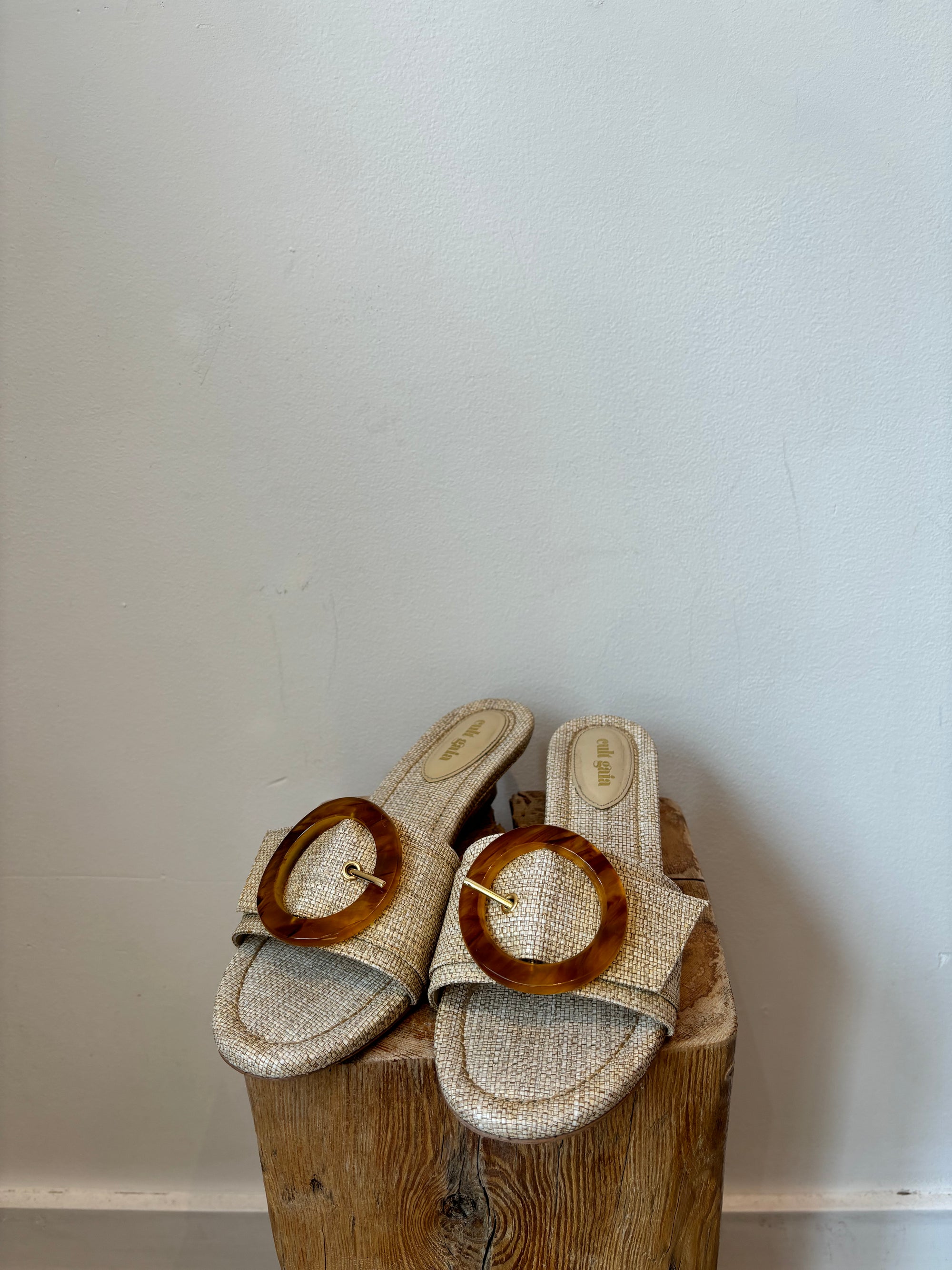 Cult Gaia, Tan Resin Buckle Sandals, 37