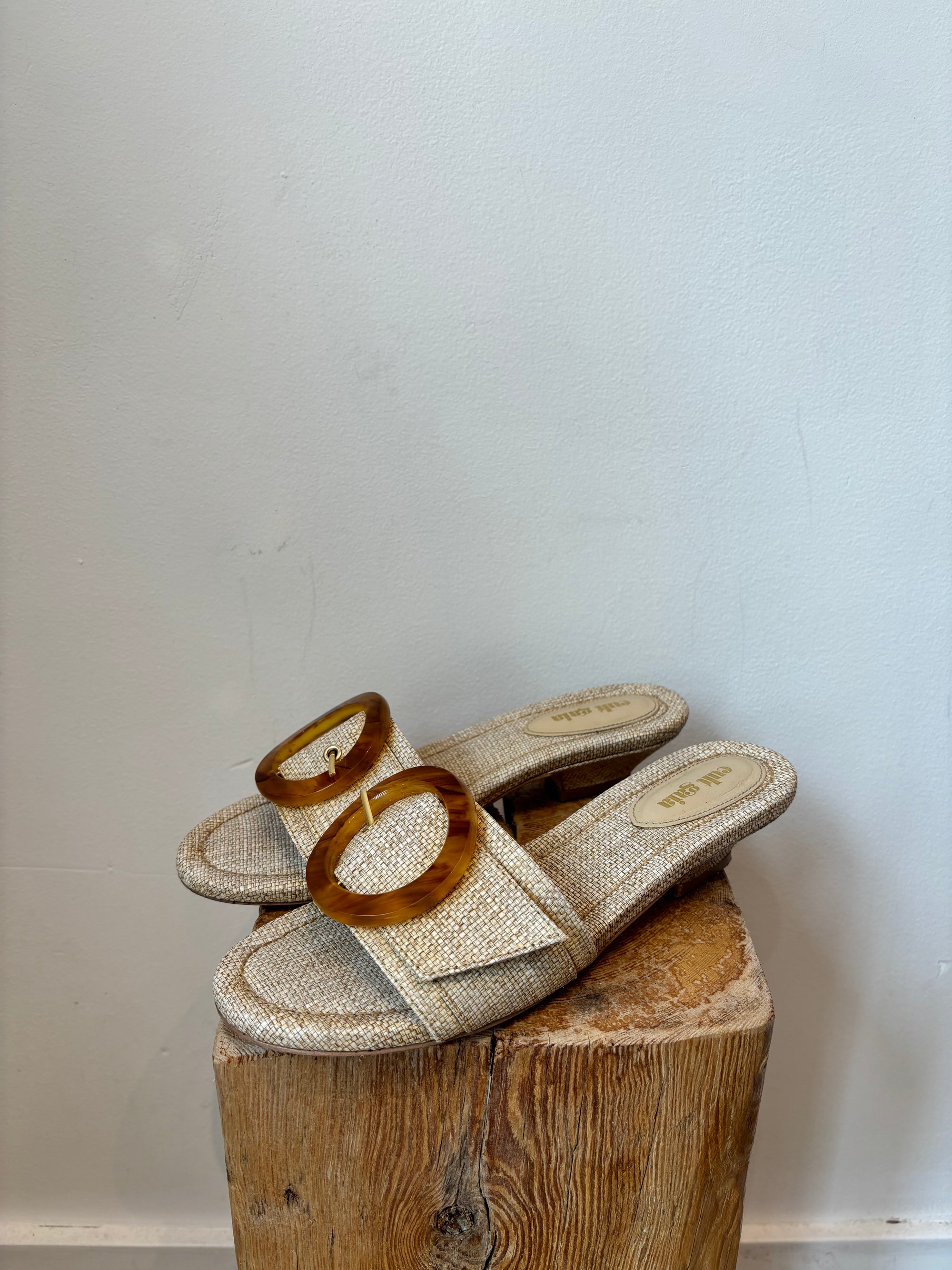 Cult Gaia, Tan Resin Buckle Sandals, 37