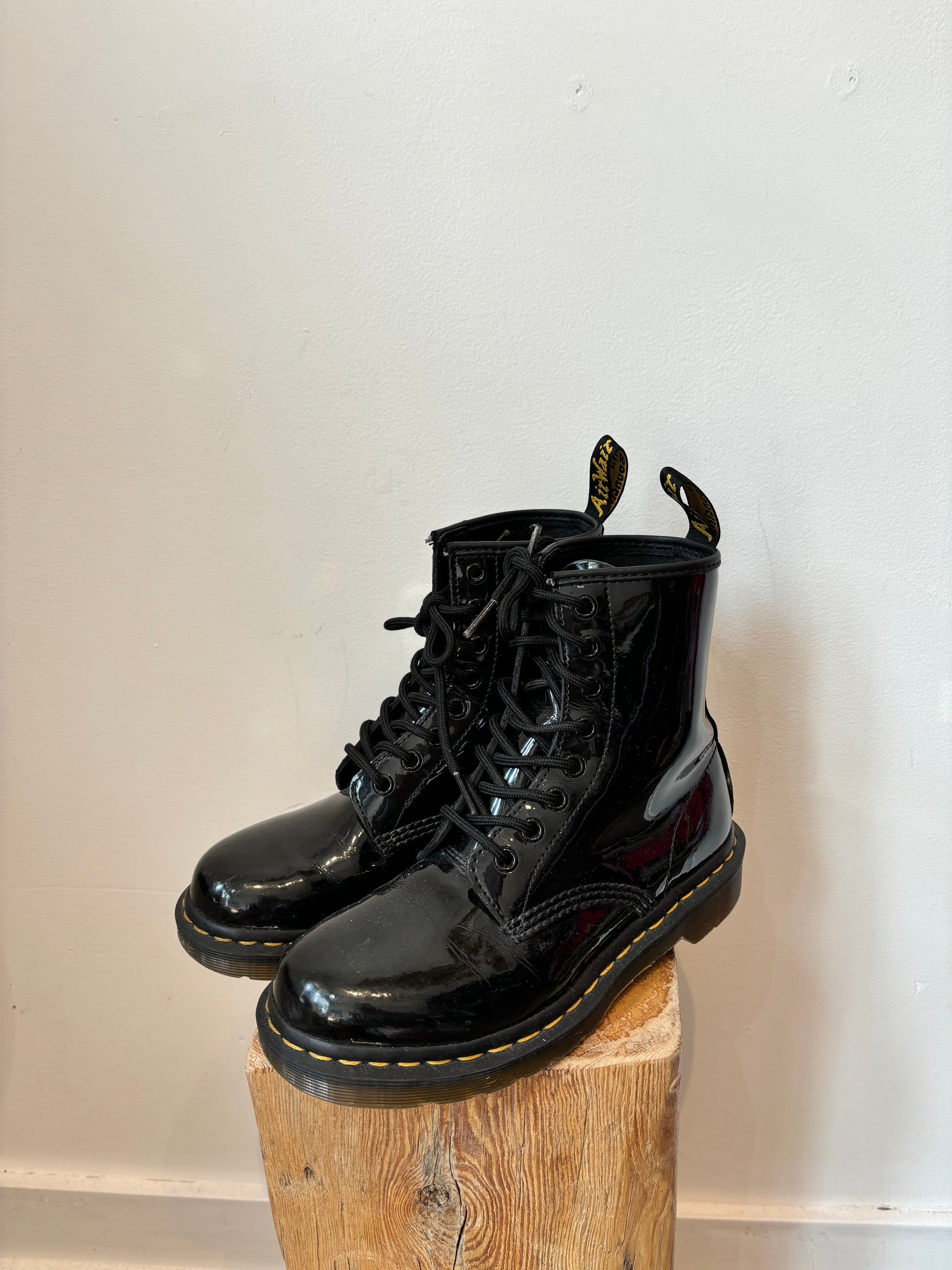 Dr. Martens, Black Patent Leather Boots, Size 37