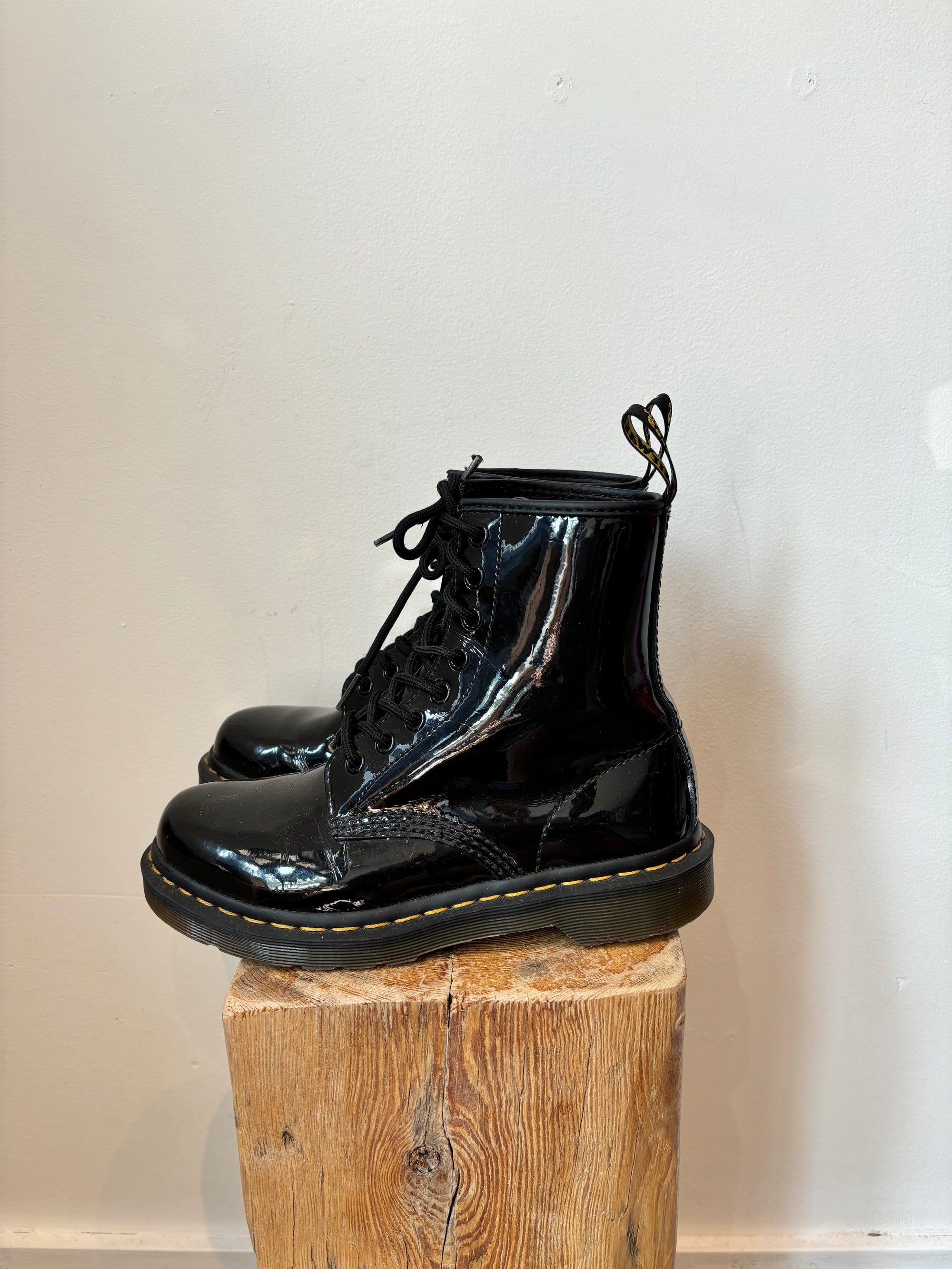 Dr. Martens, Black Patent Leather Boots, Size 37