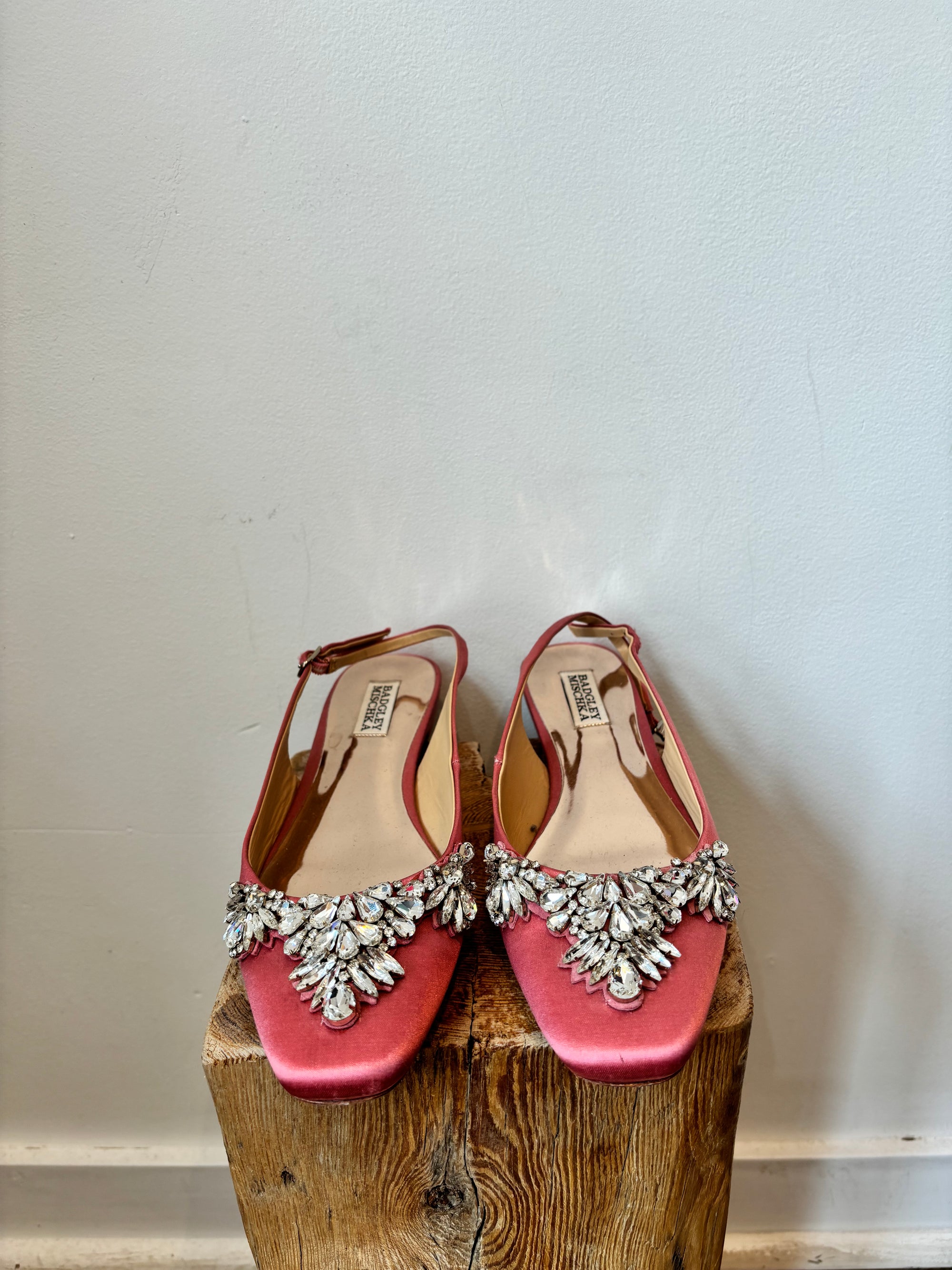 Badgley Mischka, Pink Crystal Slingback Flats, Size 8.5