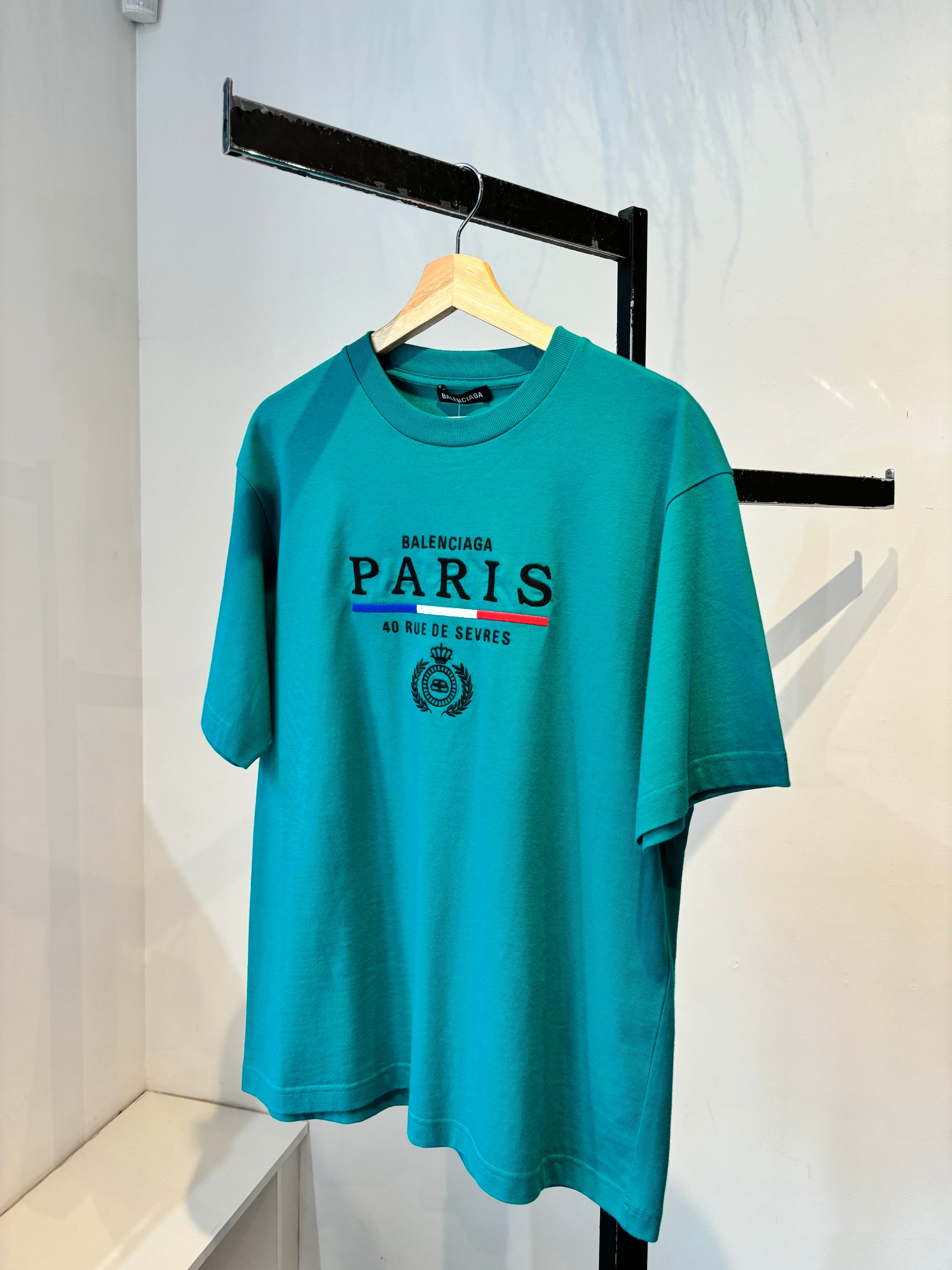 Balenciaga Teal Logo Tee Shirt Size XS The Recollective