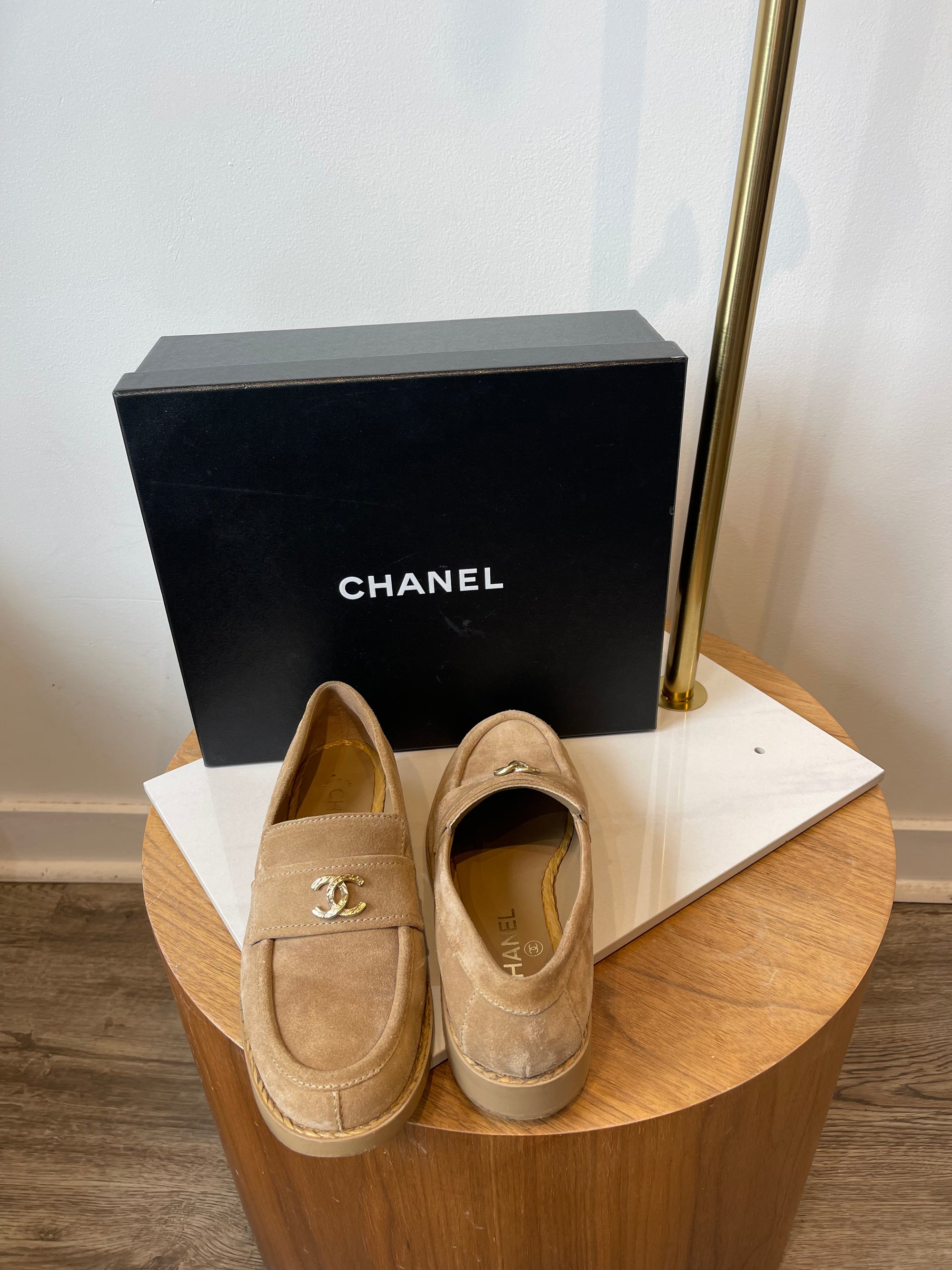 Chanel Tan Suede Loafers 2022, Size 38