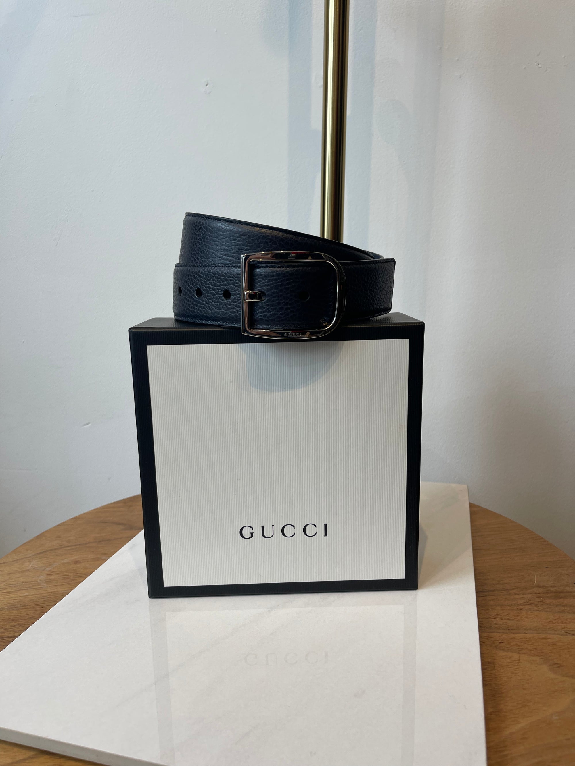 Gucci Men's Navy Leather Belt, 90 x 36