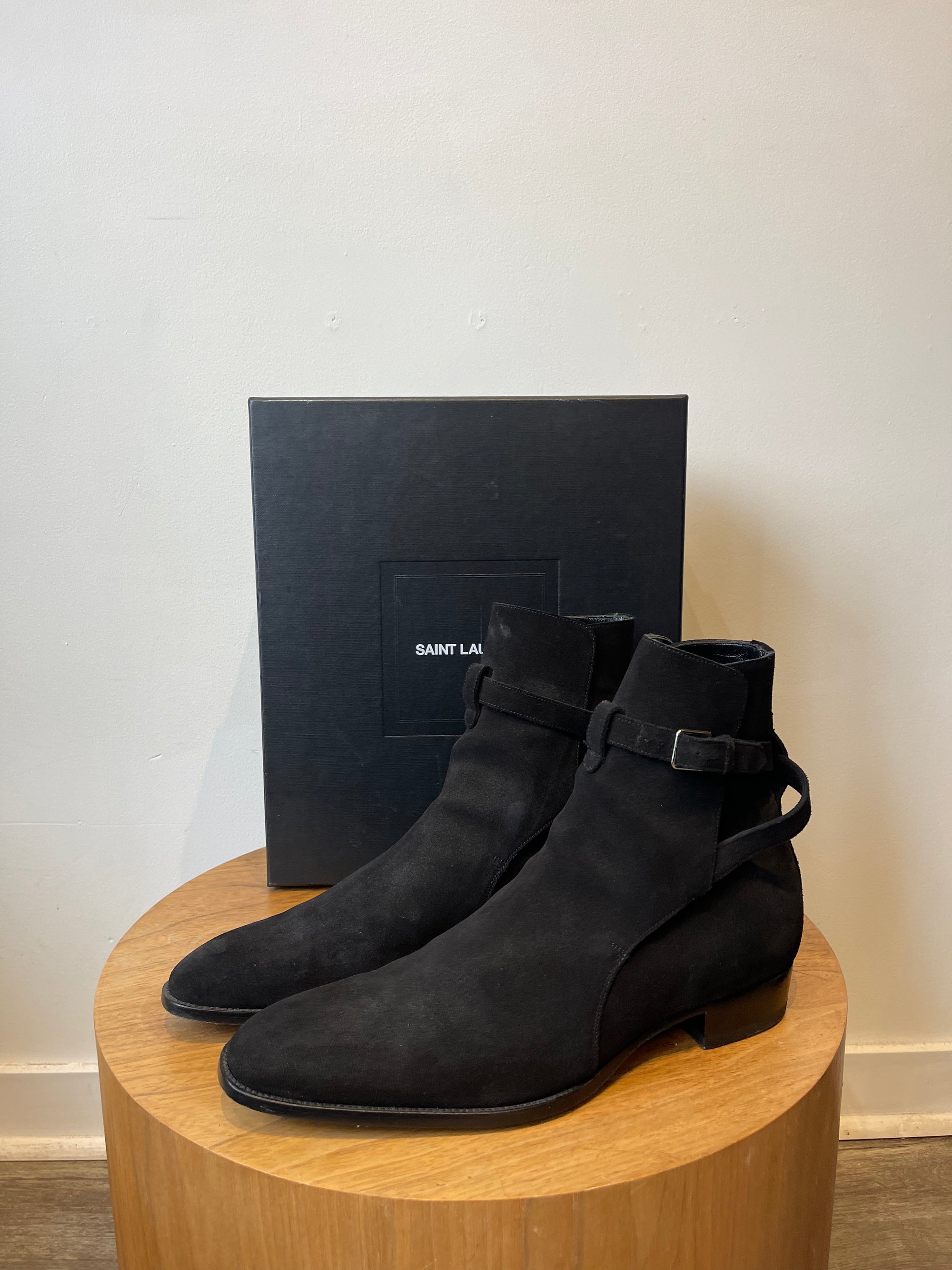 Yves Saint Laurent Black Suede Wyatt Jodhpur Boots, 47