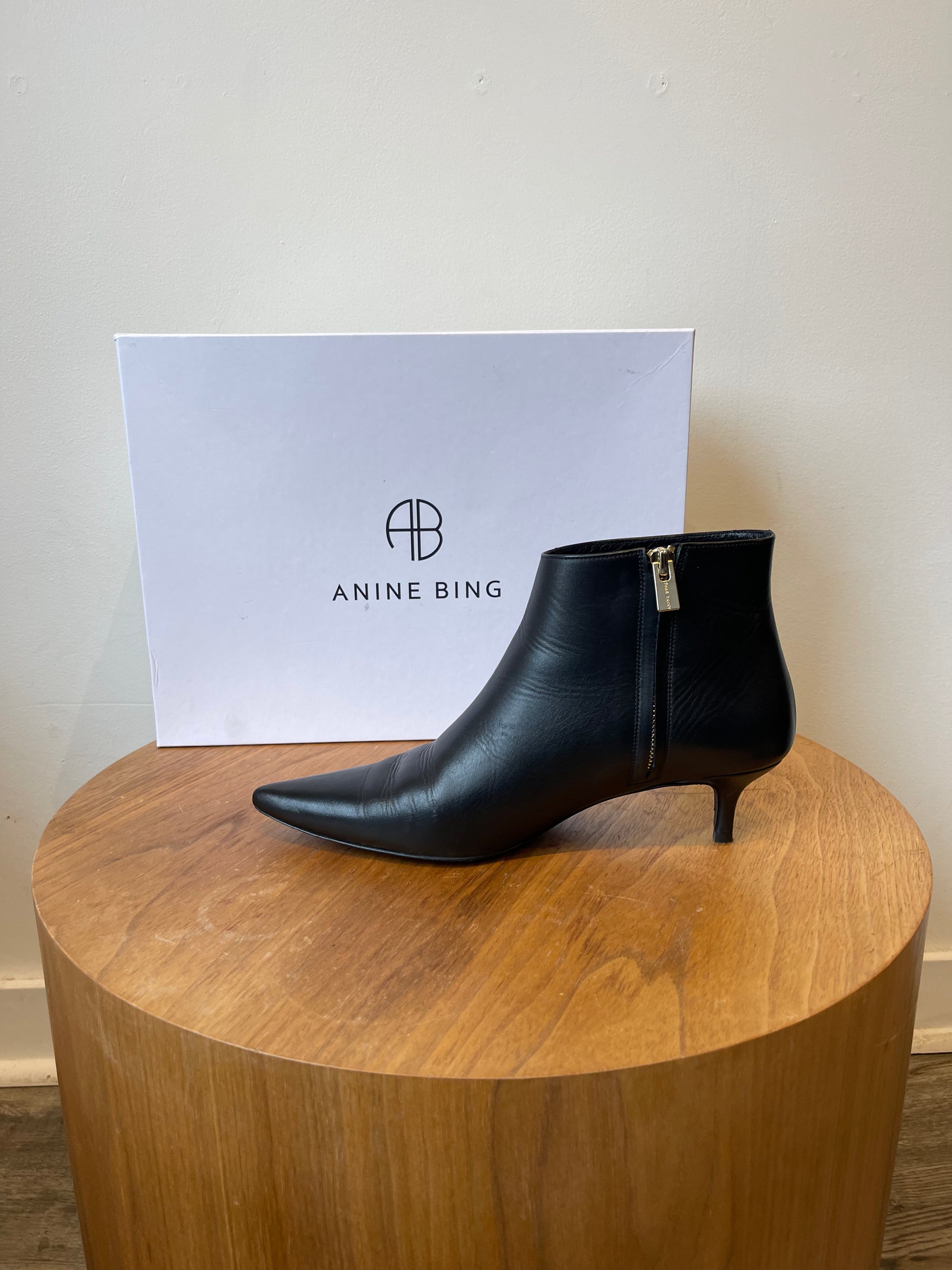 Anine Bing Black Kitten Heel Boots, Size 39