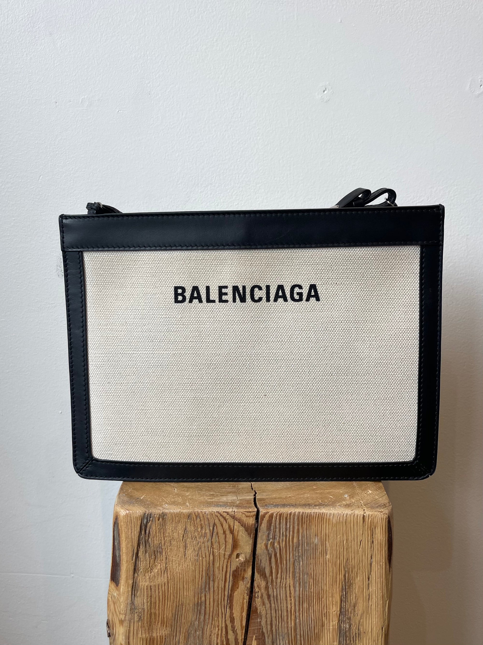 Balenciaga, Canvas Handbag in Cream and Black