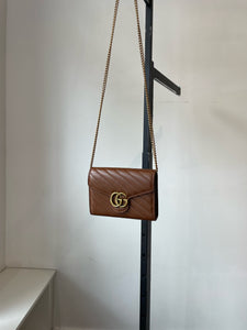 Gucci Matelasse Diagonal GG Marmont Wallet on Chain Brown - The