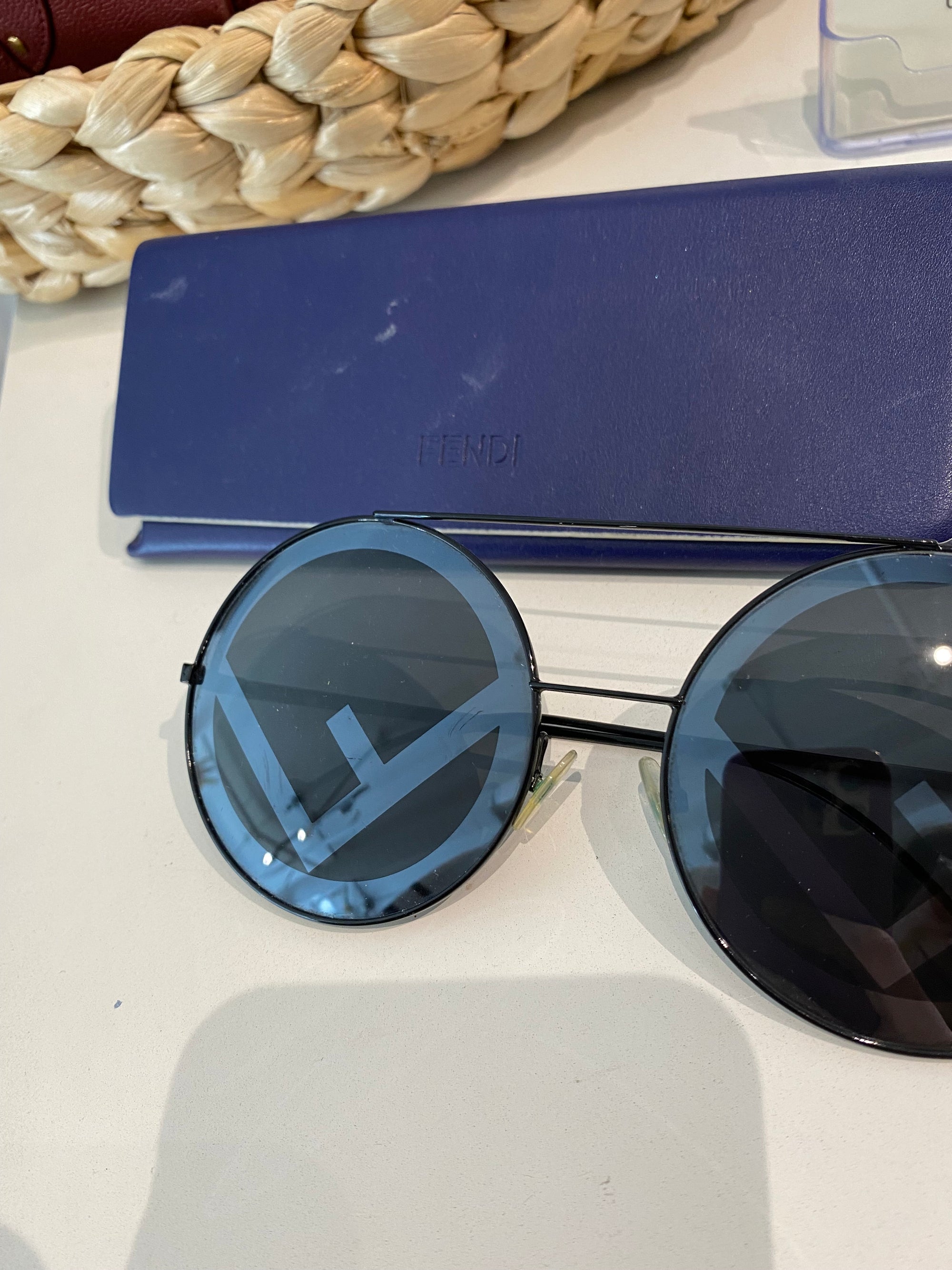 Black Fendi Logo Round Sunglasses