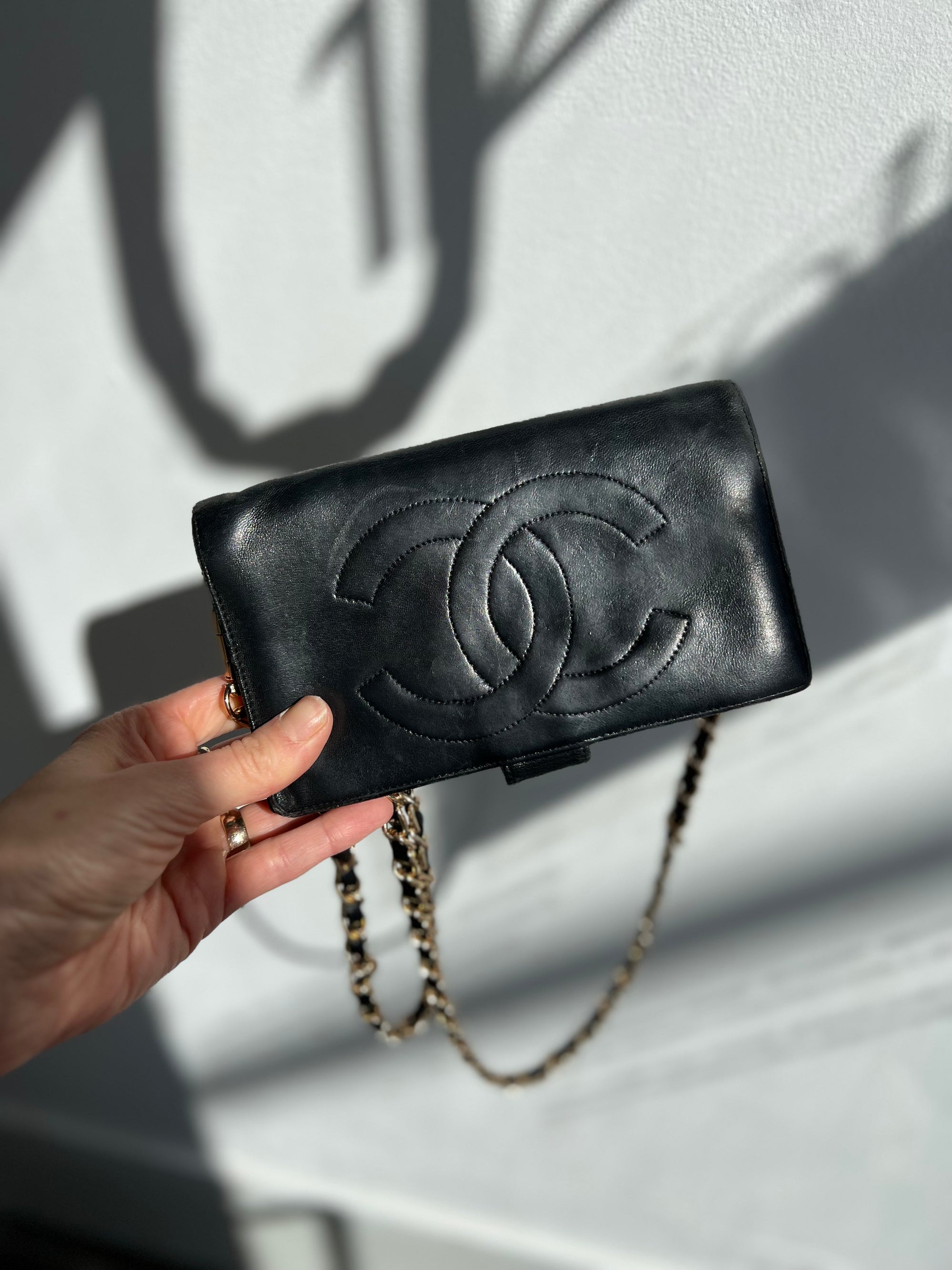 Chanel Vintage CC Bi Fold Wallet on Chain Black The Recollective