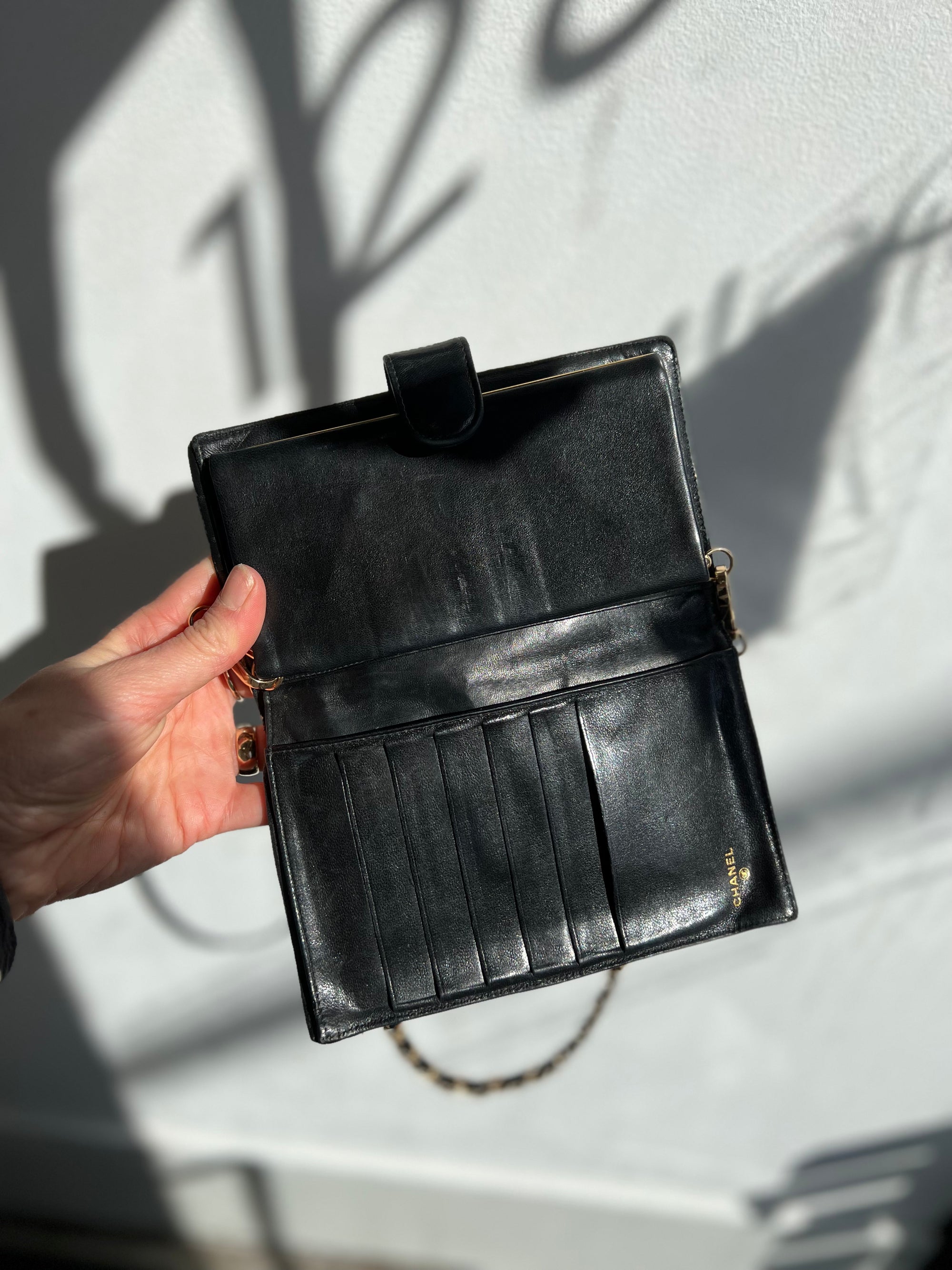 Chanel Vintage CC Bi-Fold Wallet on Chain Black